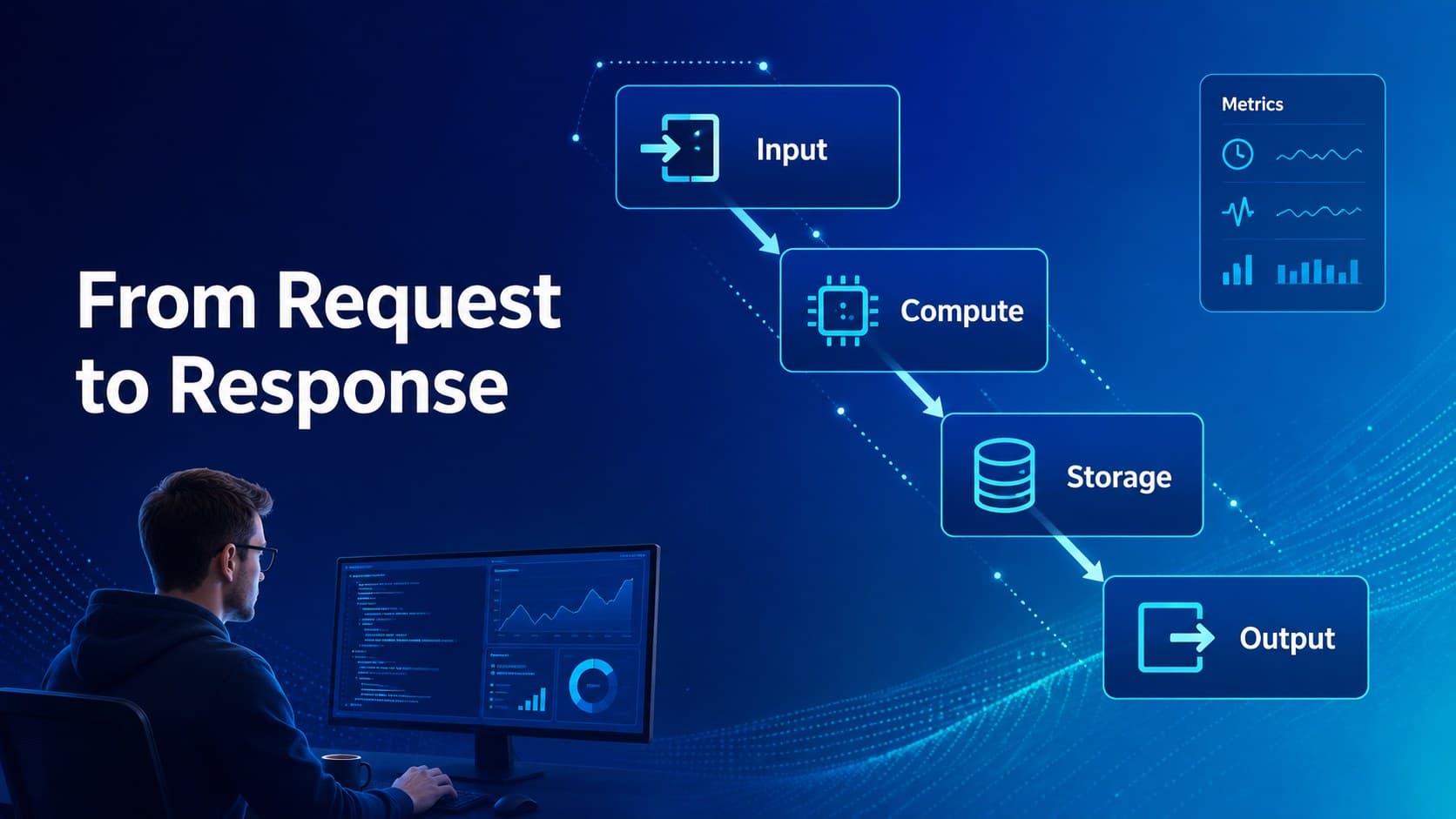 Cloud infrastructure presentation slide showing a simplified service flow.