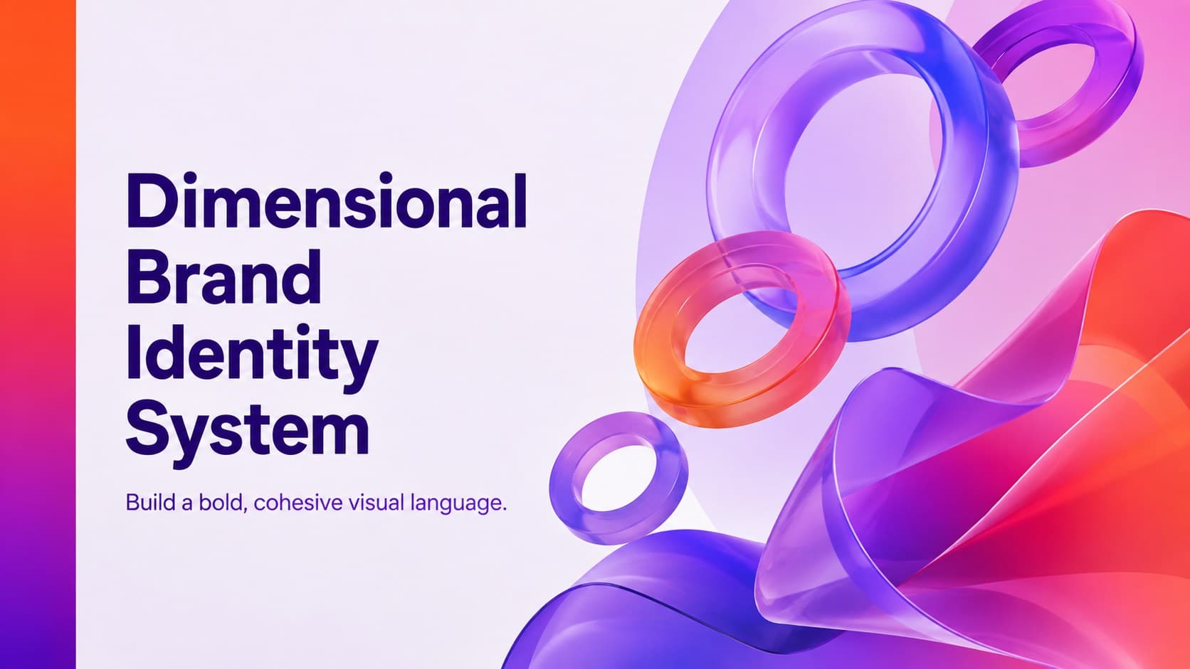 Cover for a dimensional brand identity system featuring vivid red, purple, and blue 3D forms.