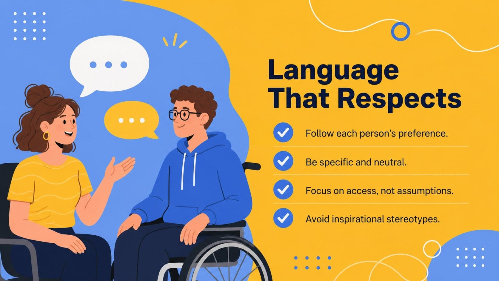 Inclusive education presentation slide with practical guidance for respectful disability language.