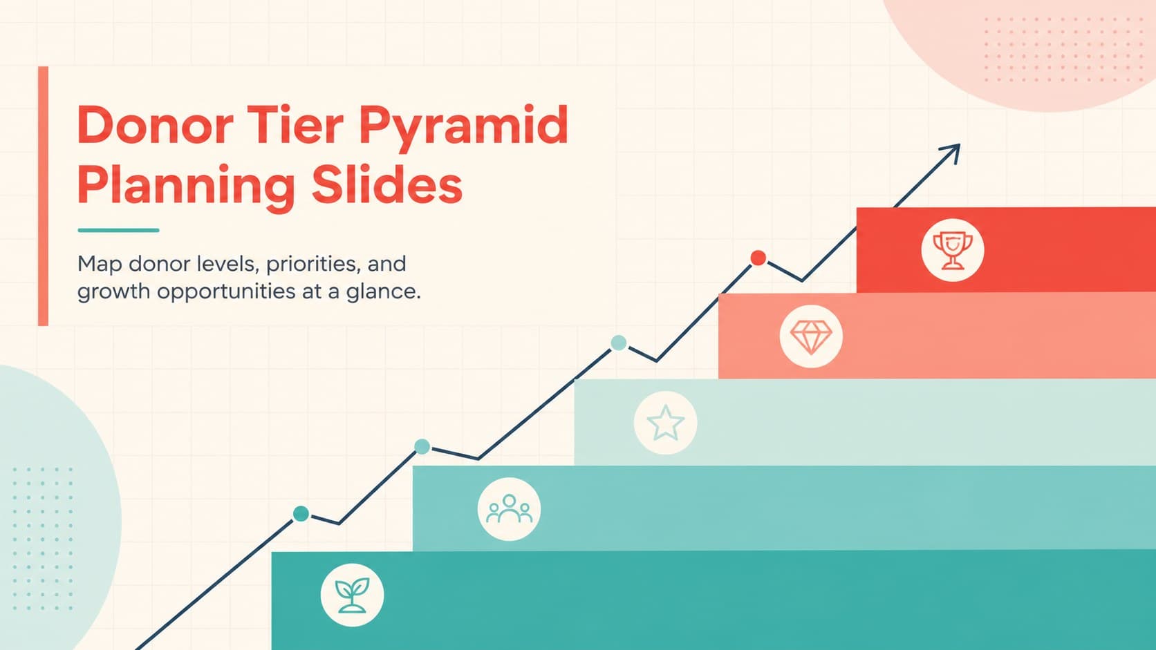 Cover for donor tier pyramid planning slides with colorful geometric levels and a concise nonprofit campaign subtitle.