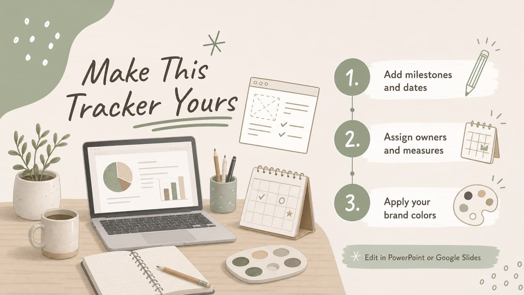 Instruction slide explaining how to customize the product milestone presentation template.