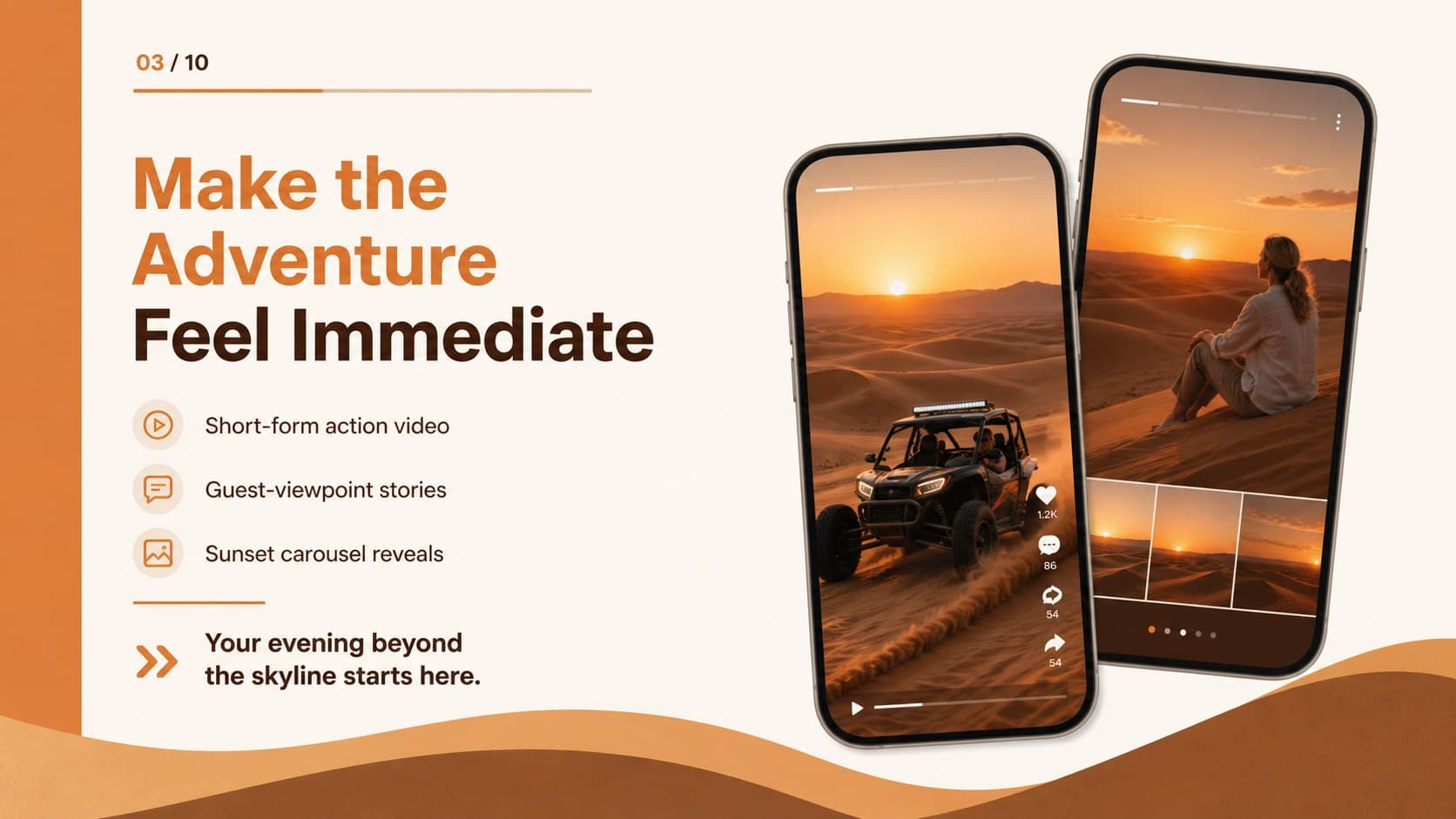Social media campaign concept featuring short-form video, guest stories, and sunset carousel content.
