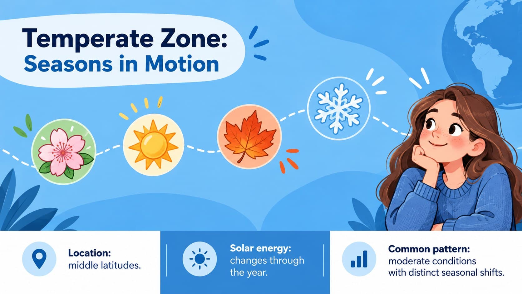 Temperate climate zone slide illustrating moderate conditions and seasonal change.