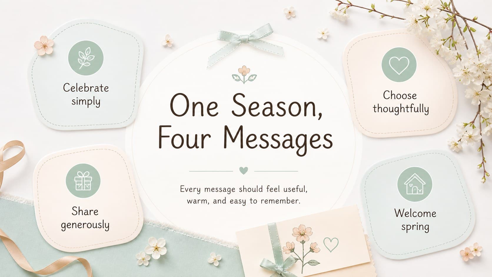 Campaign message slide organizing Easter promotion themes and key customer-facing statements.