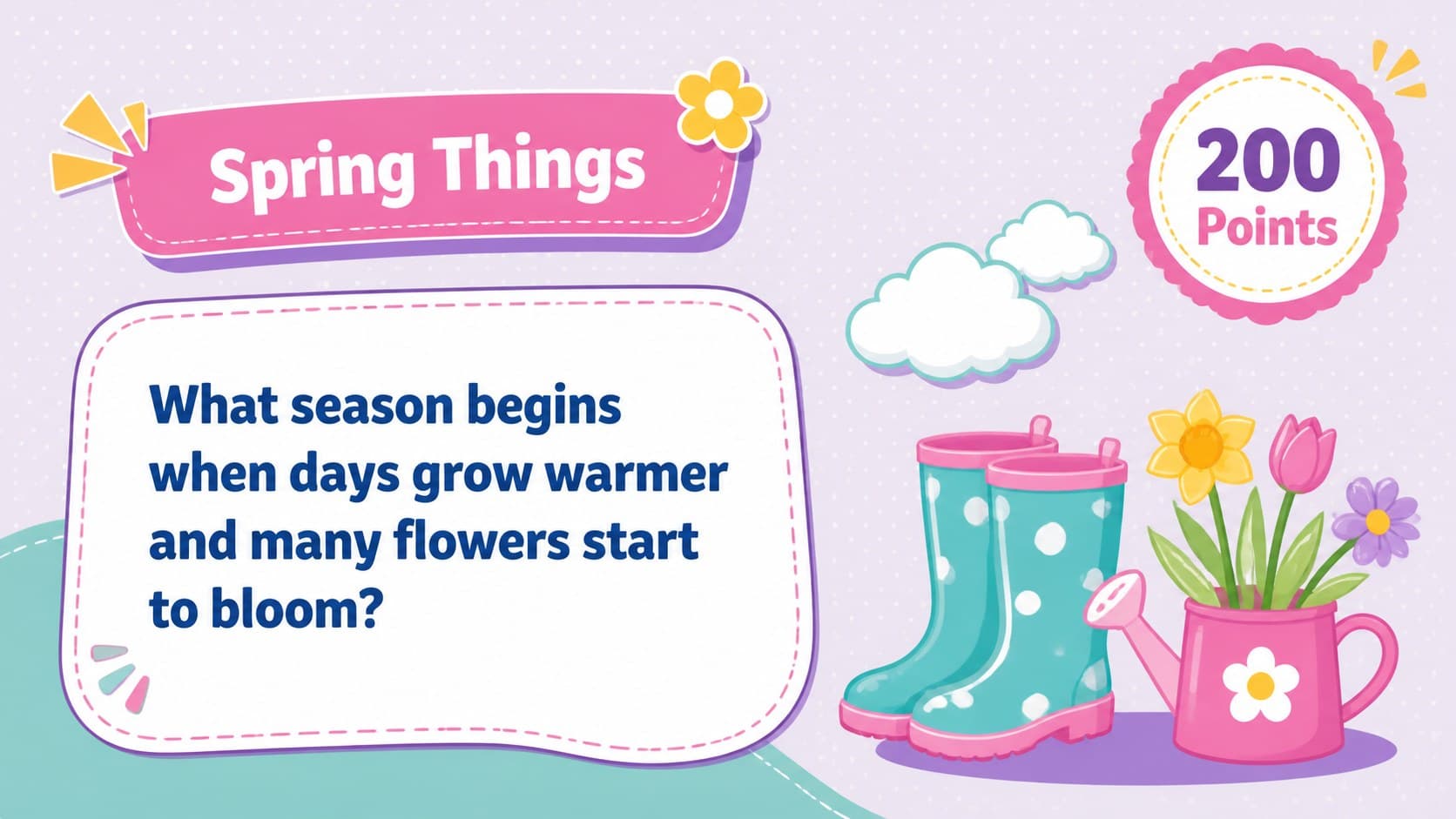 Spring Things question screen from a colorful Easter team challenge presentation.