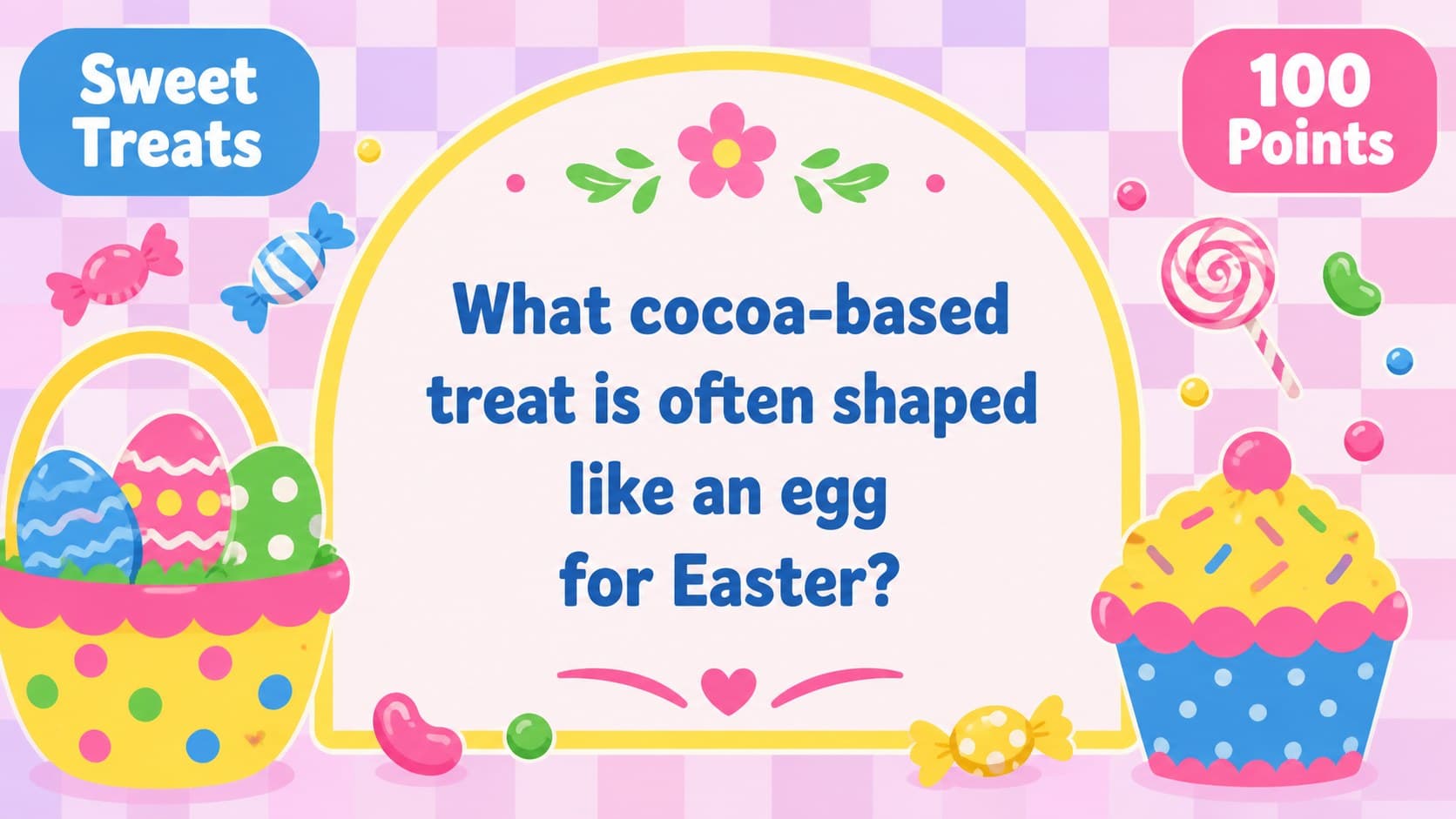 Sweet Treats question layout in editable family Easter game night slides.