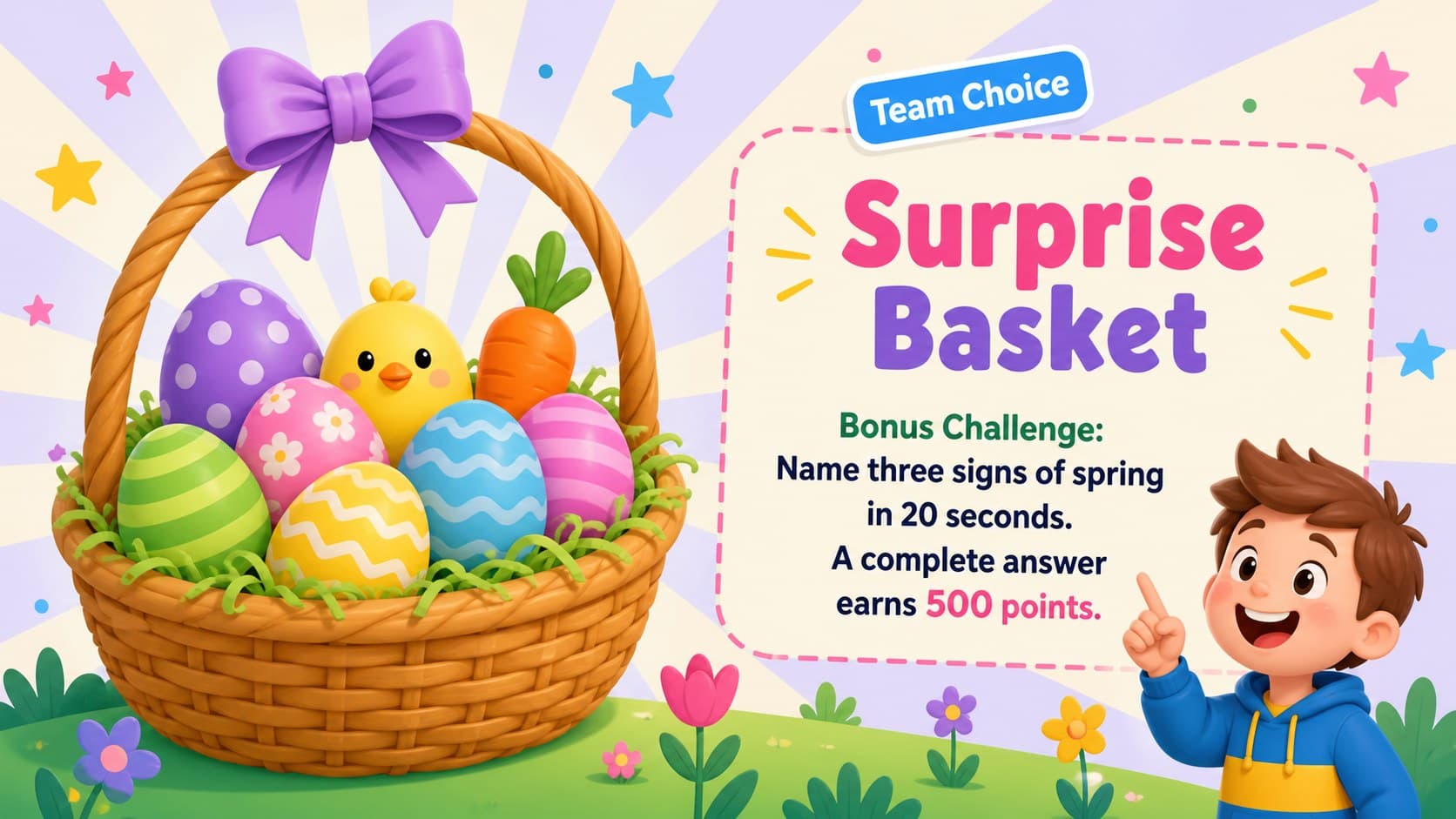 Surprise Basket bonus round slide for an interactive Easter quiz presentation.