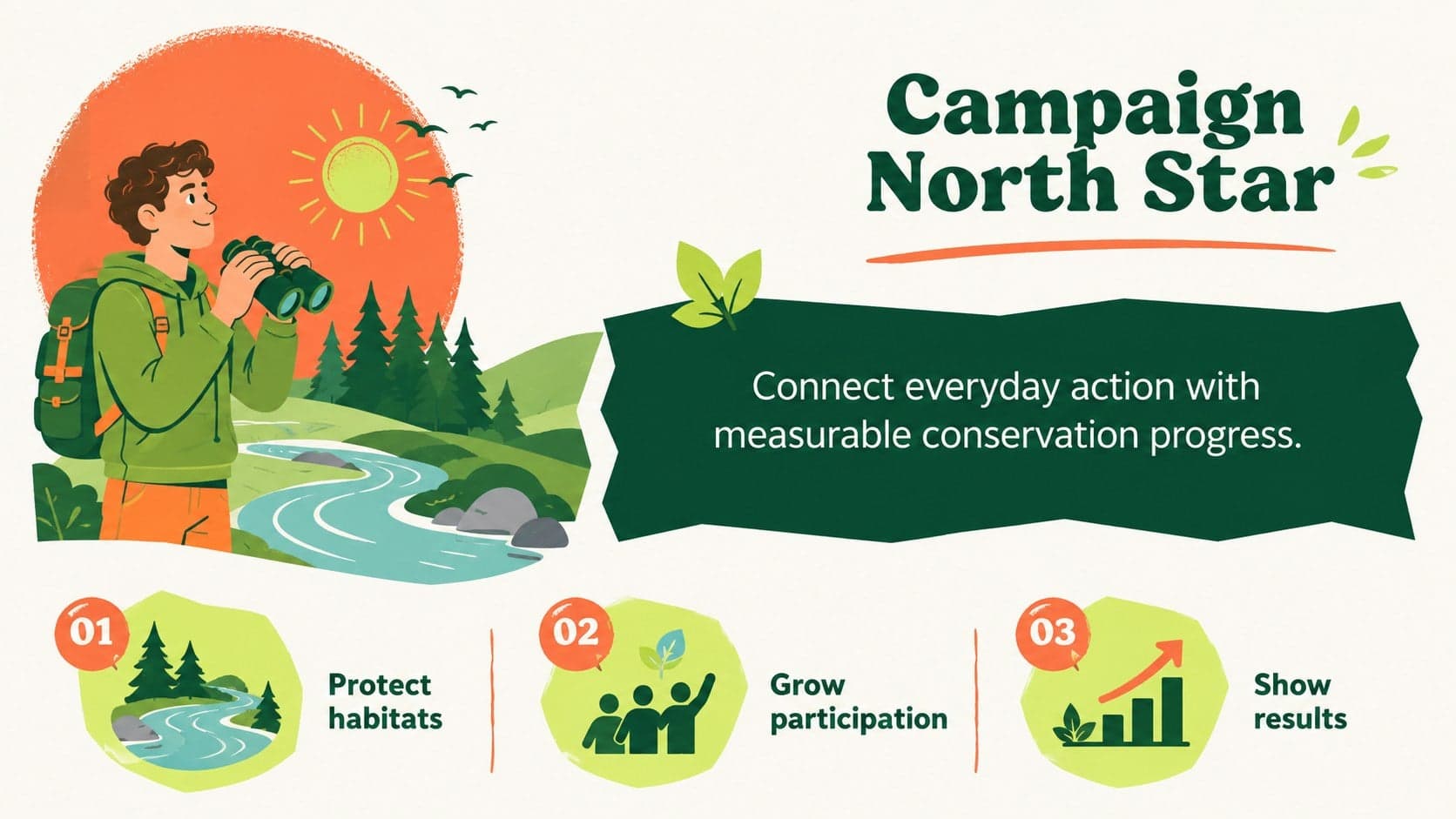 Campaign overview slide outlining the mission and priorities of a conservation social media strategy.