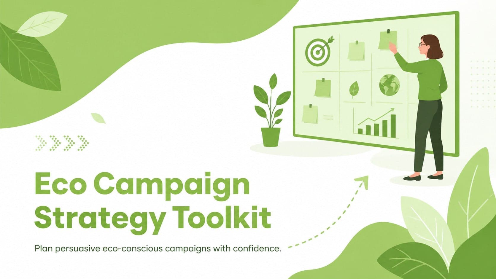 Cover of the Eco Campaign Strategy Toolkit with bright green accents and an original teamwork illustration.