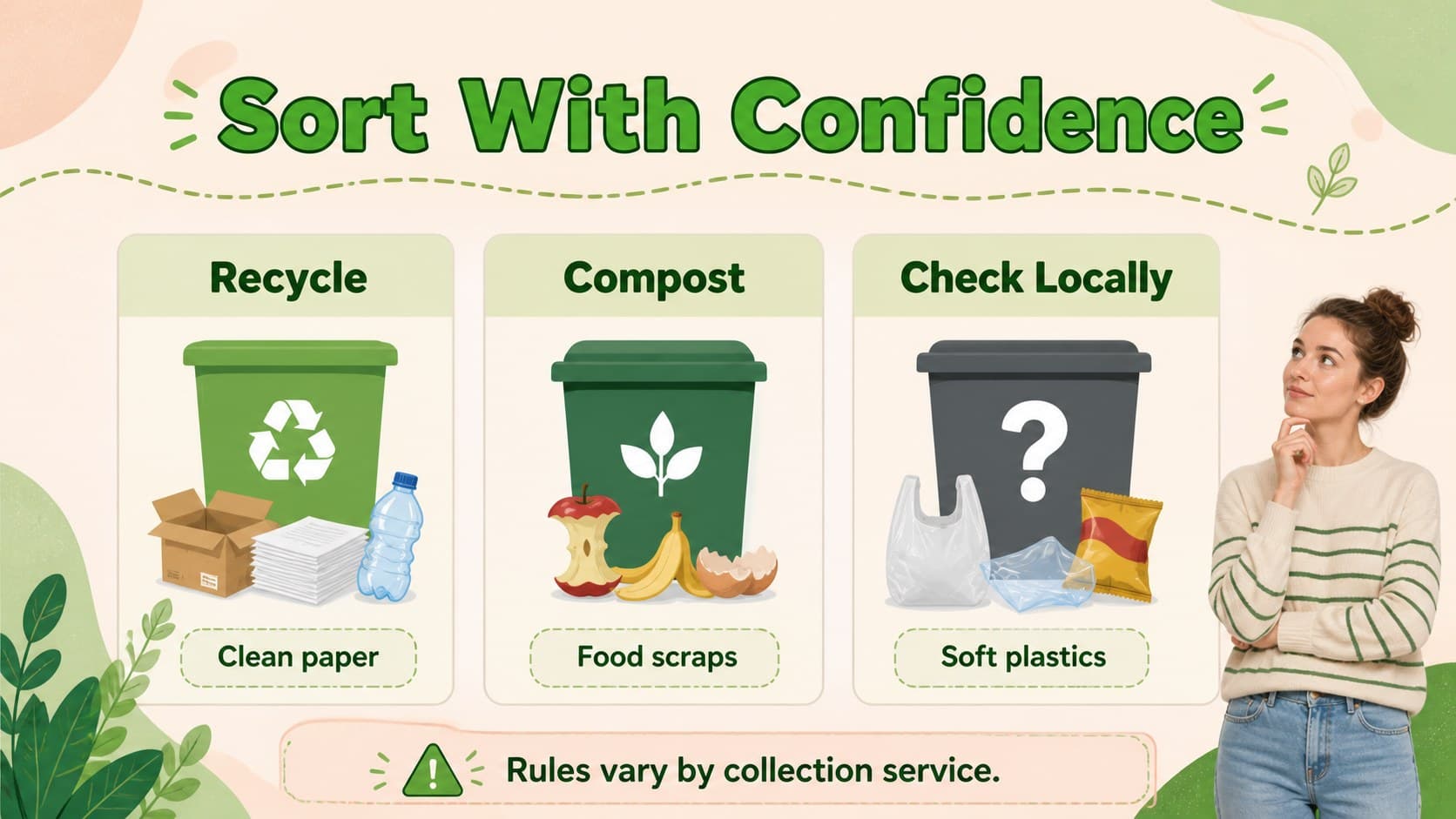 Recycling contamination guide with sorting examples for an environmental workshop.
