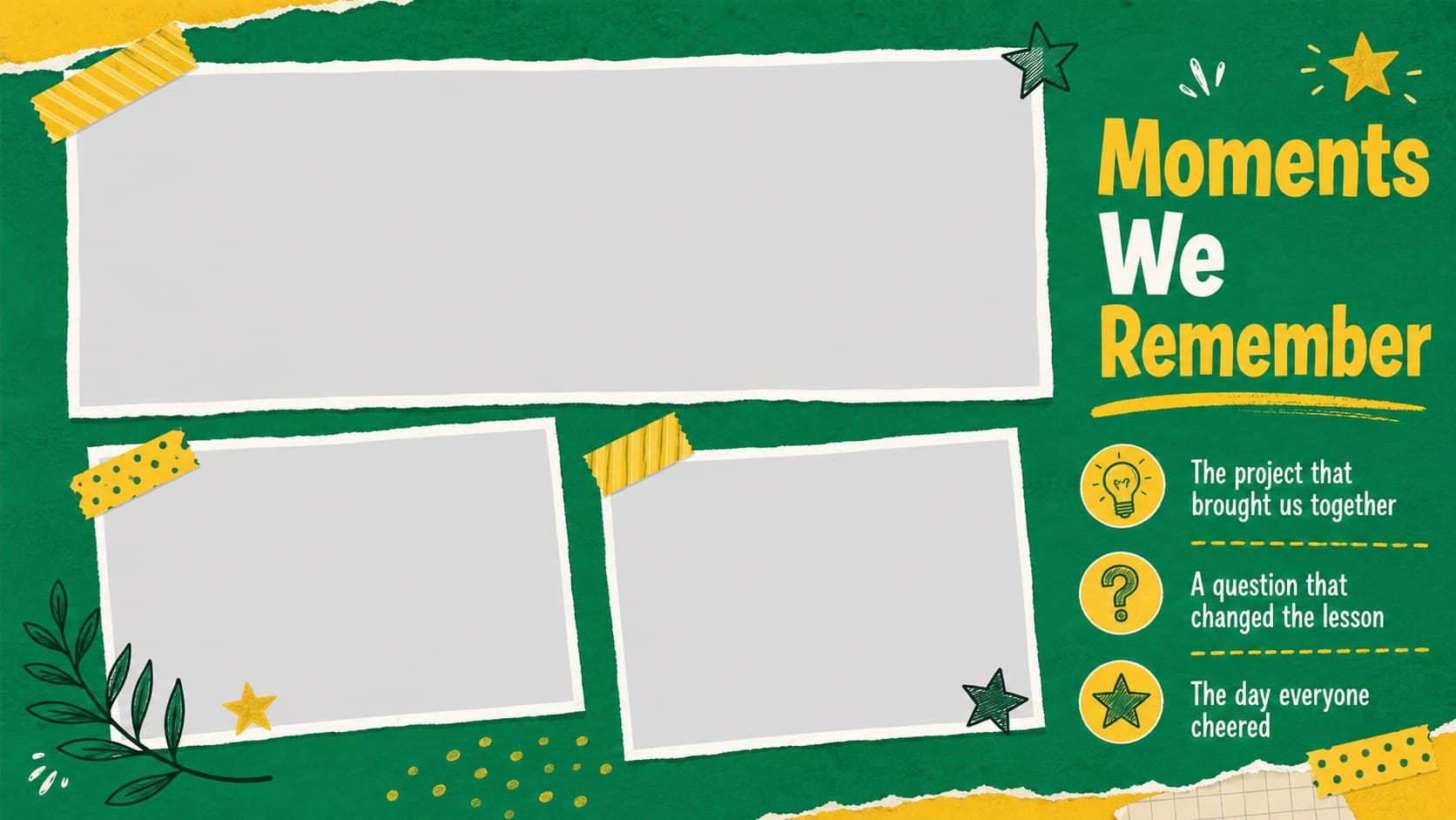 Classroom memory collage slide for a personalized educator gratitude presentation.