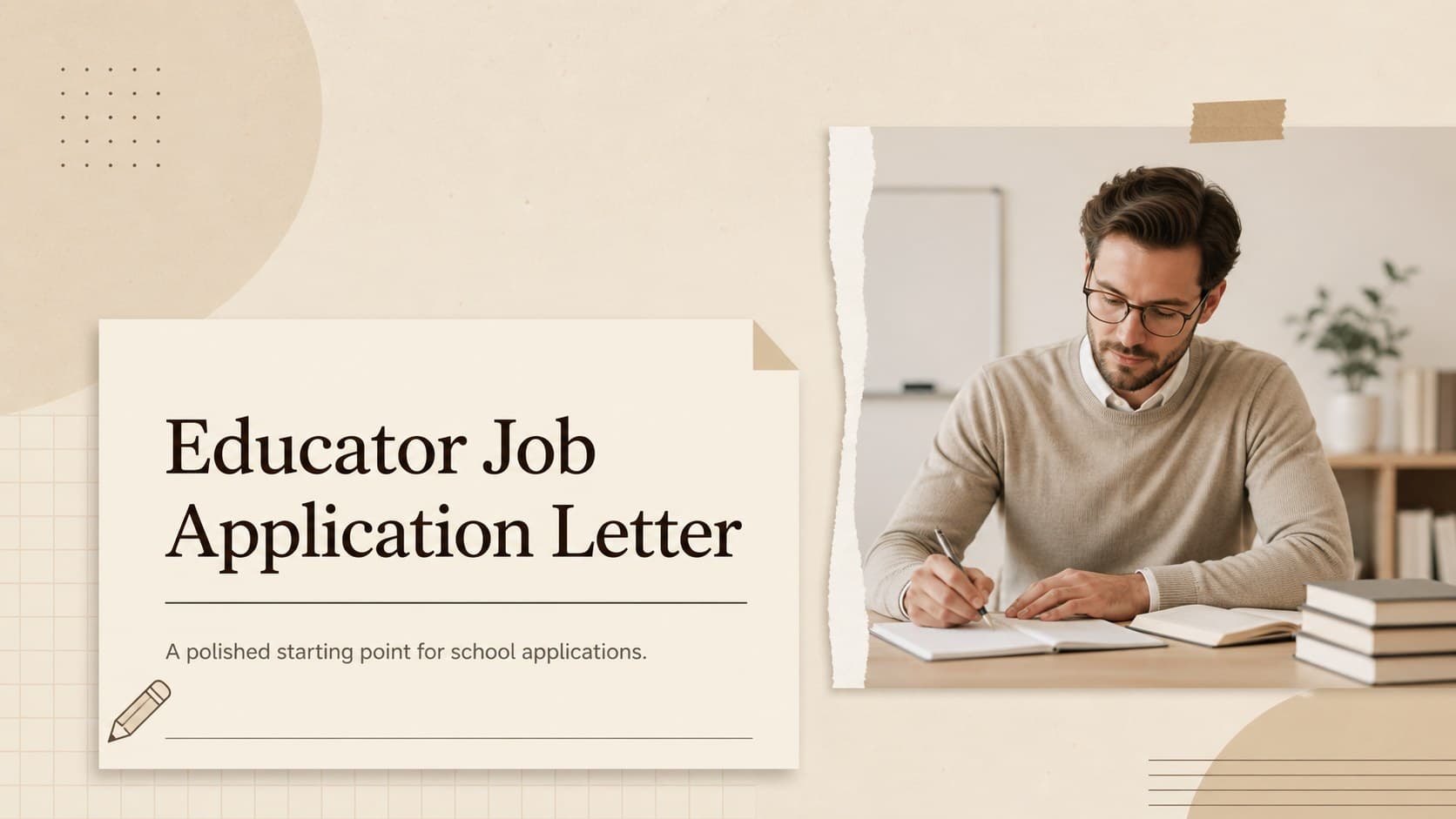 Minimalist beige cover for an Educator Job Application Letter with refined typography and school-inspired details.