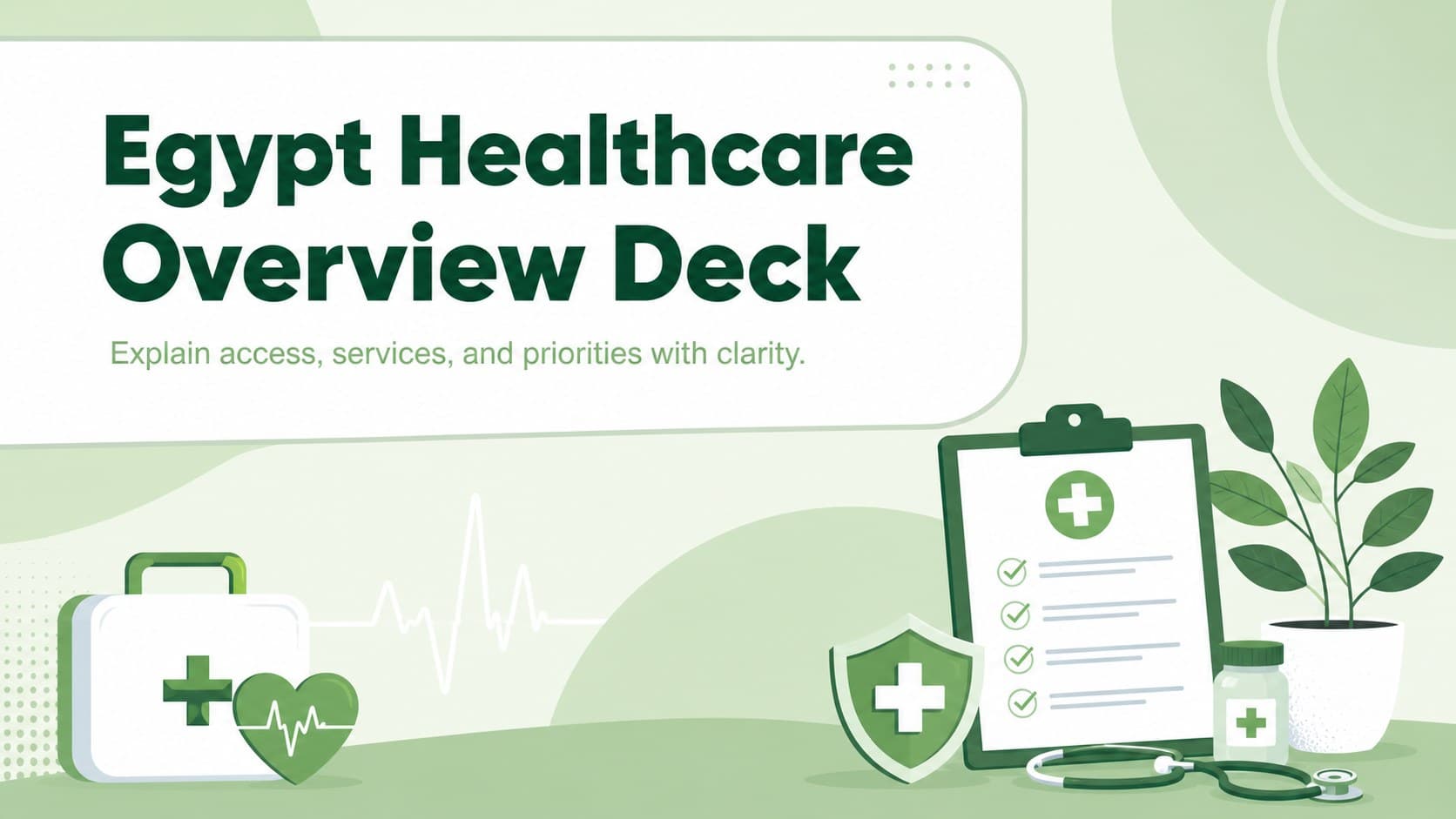 Cover of the Egypt healthcare overview deck with green medical illustrations and a concise subtitle.