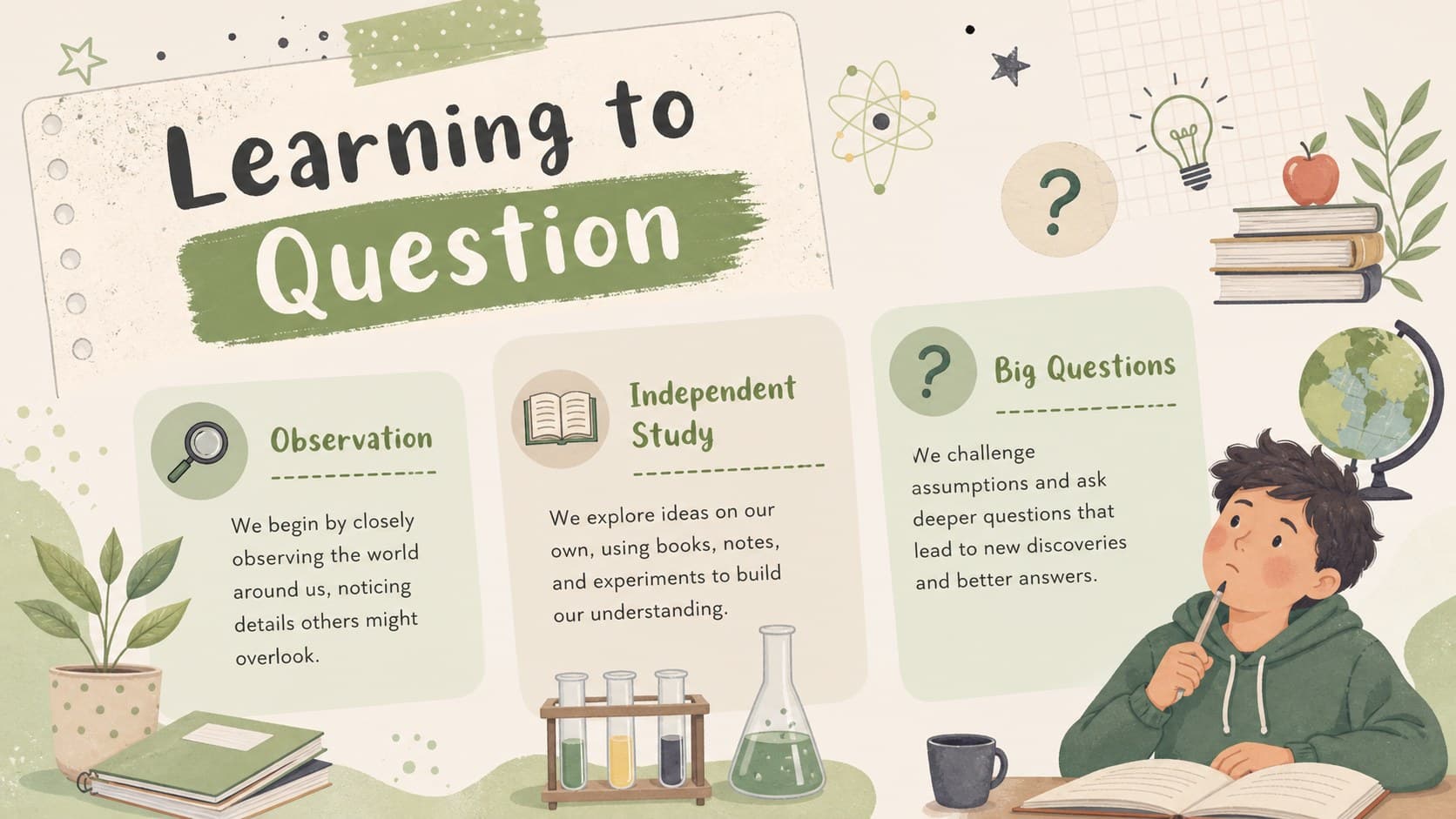 Education and early influences slide for a science biography presentation for middle school.