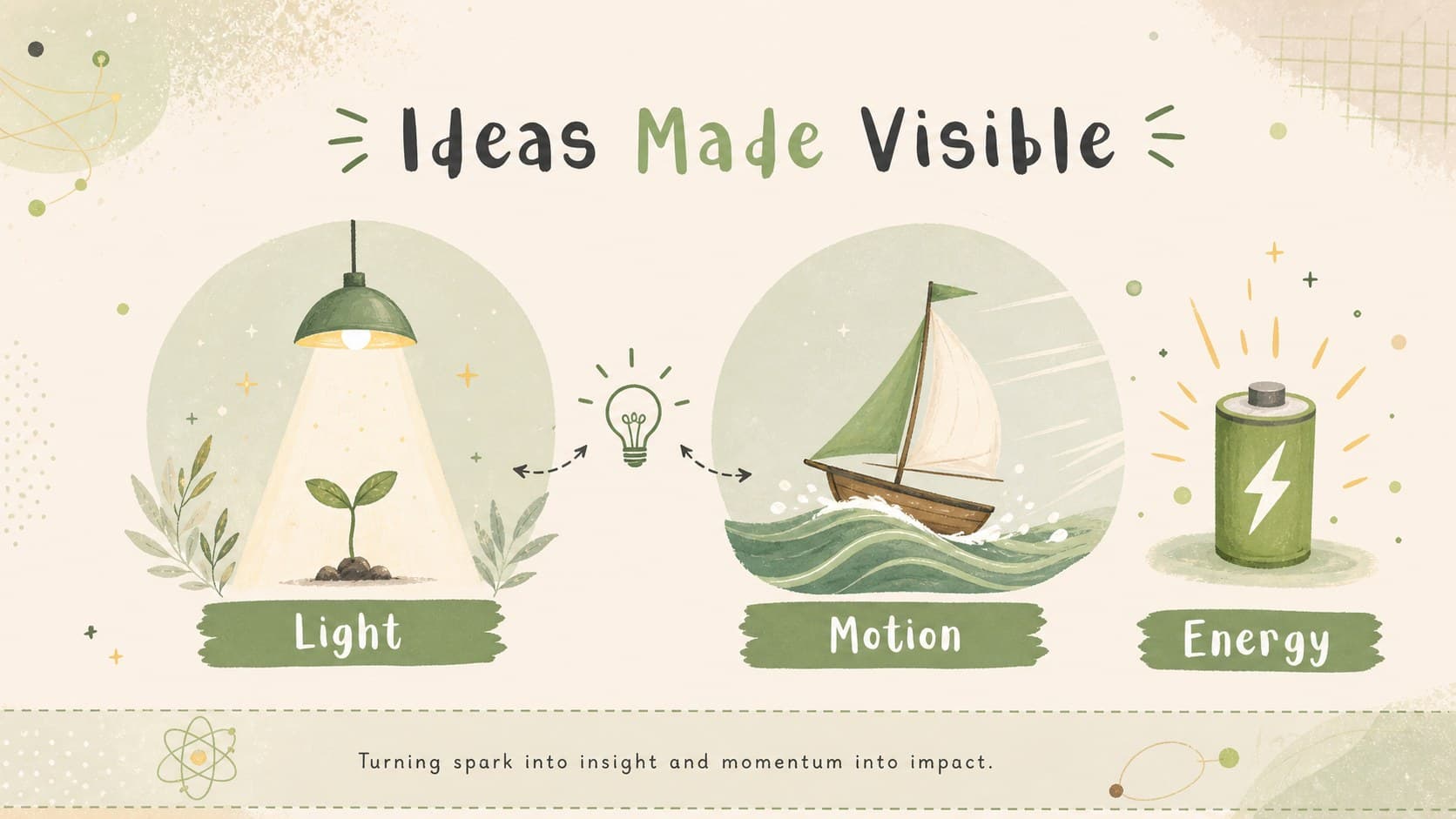 Physics concept slide using simple visual metaphors for an editable physics history presentation.