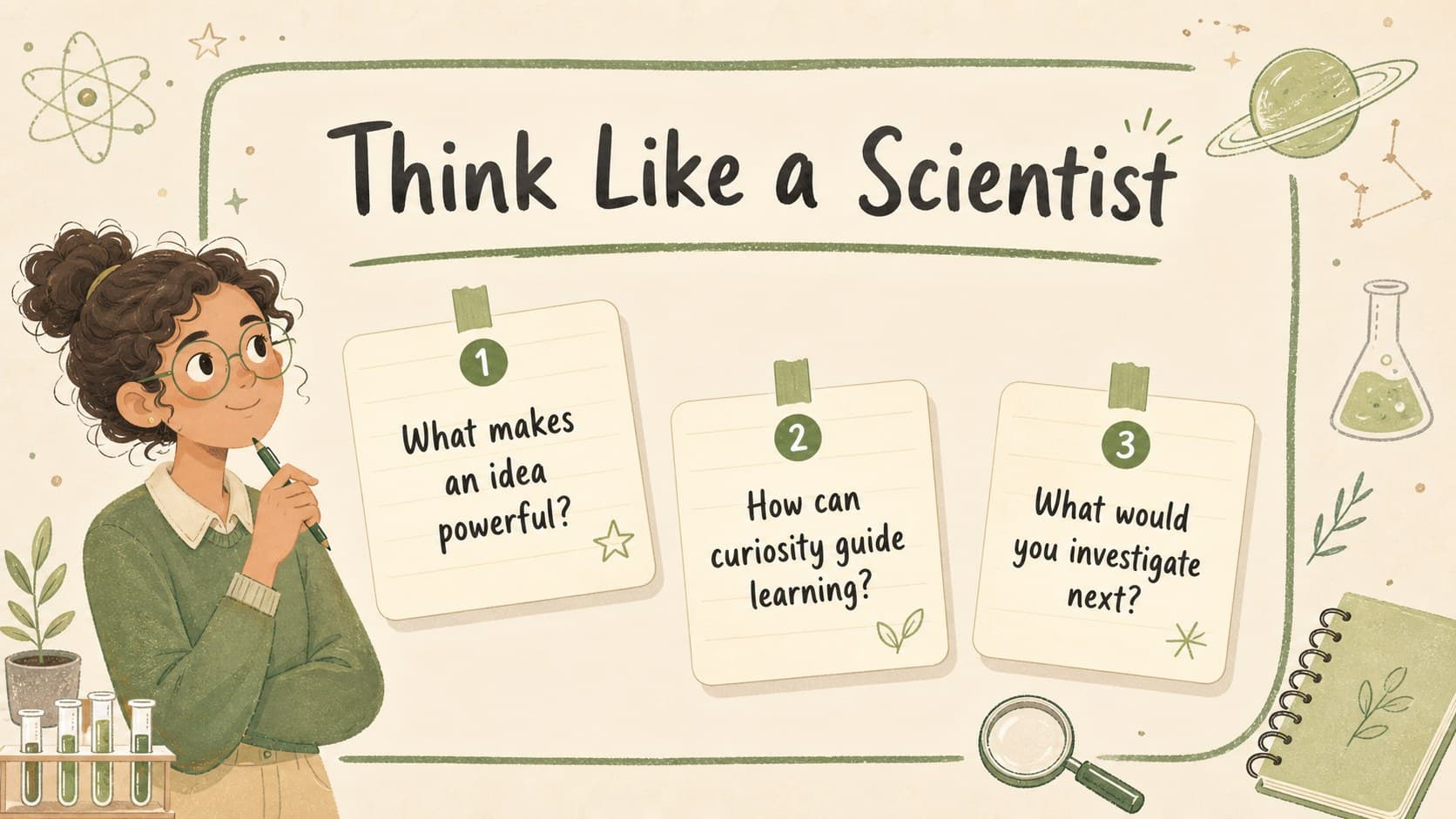 Discussion prompt slide for a science biography presentation for middle school students.