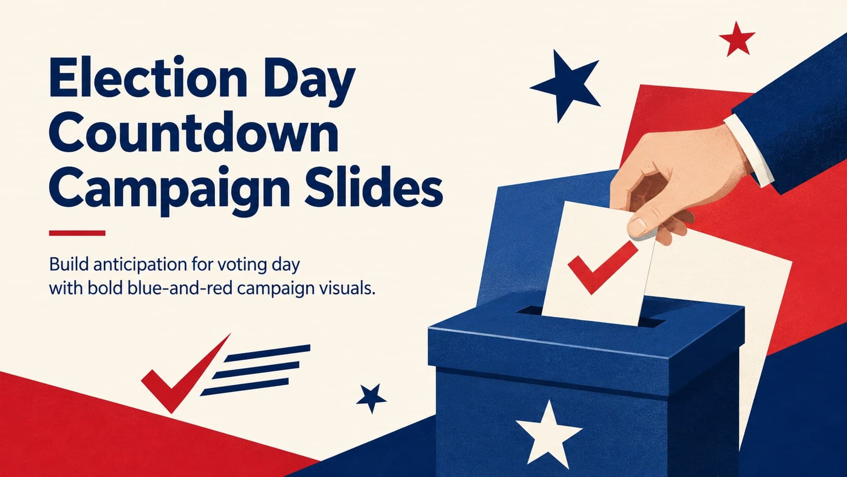 Cover for Election Day Countdown Campaign Slides with bold red and blue typography and modern voting-themed illustrations.