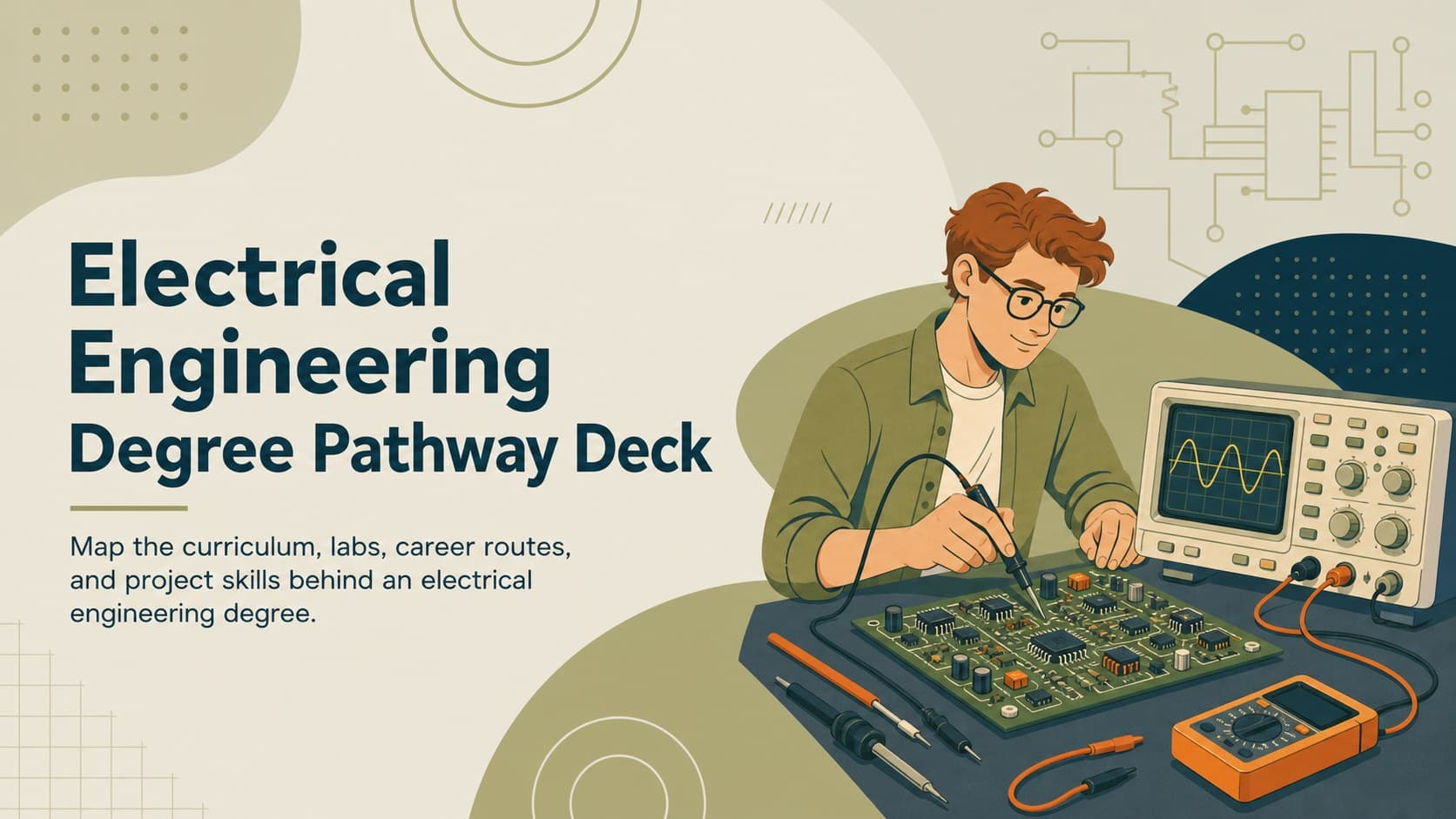 Cover for an Electrical Engineering Degree Pathway Deck with modern circuit illustrations and an academic subtitle.