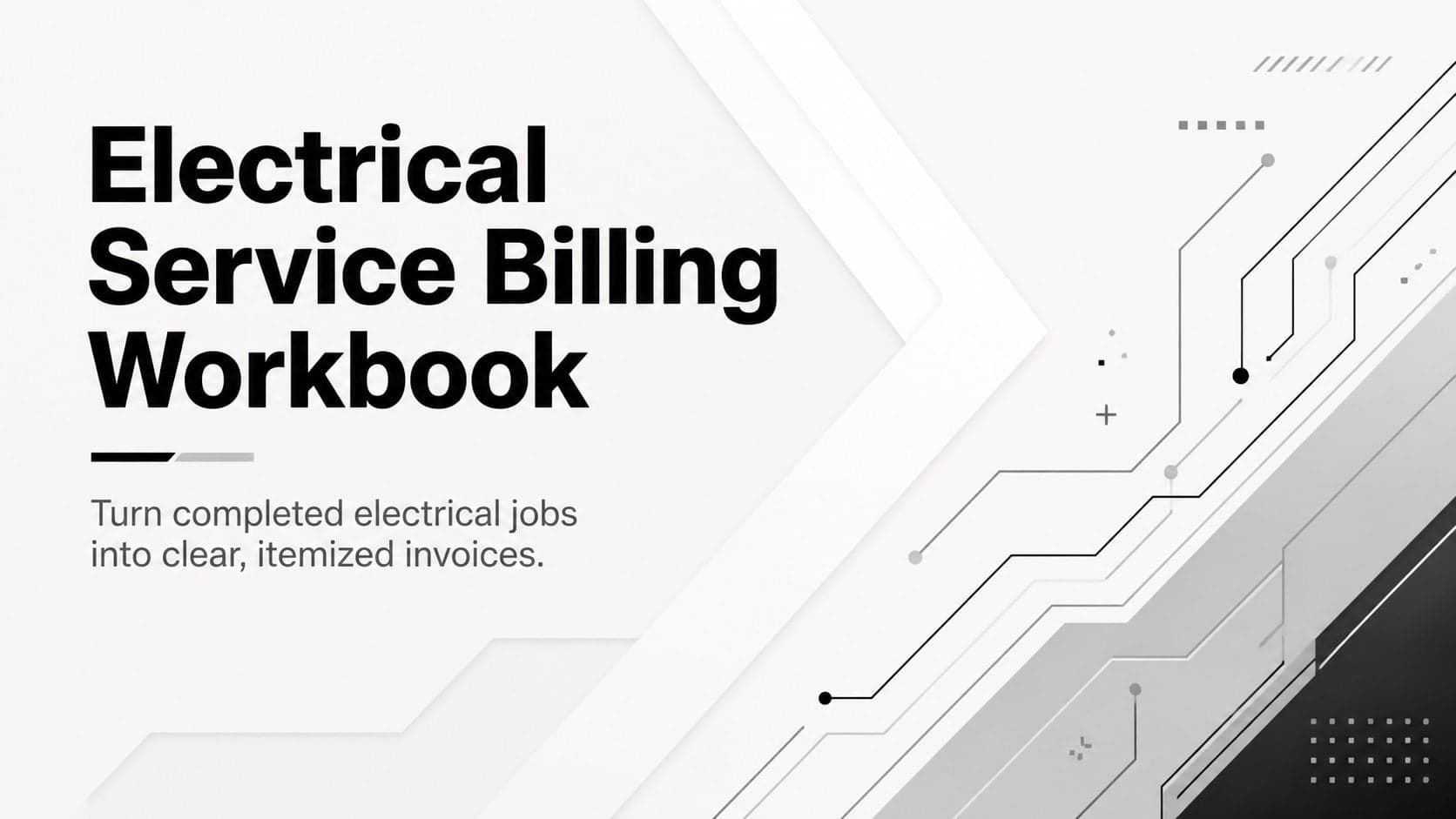 Cover preview for the Electrical Service Billing Workbook in a modern black, white, and grey geometric style.