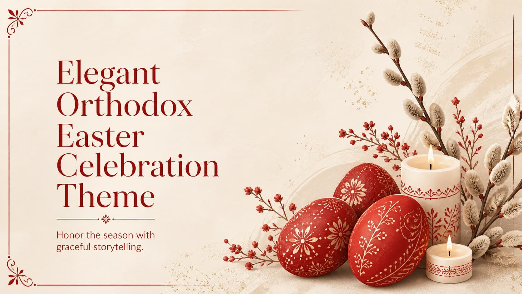 Cover for an Elegant Orthodox Easter Celebration Theme with refined nude and red seasonal illustrations.