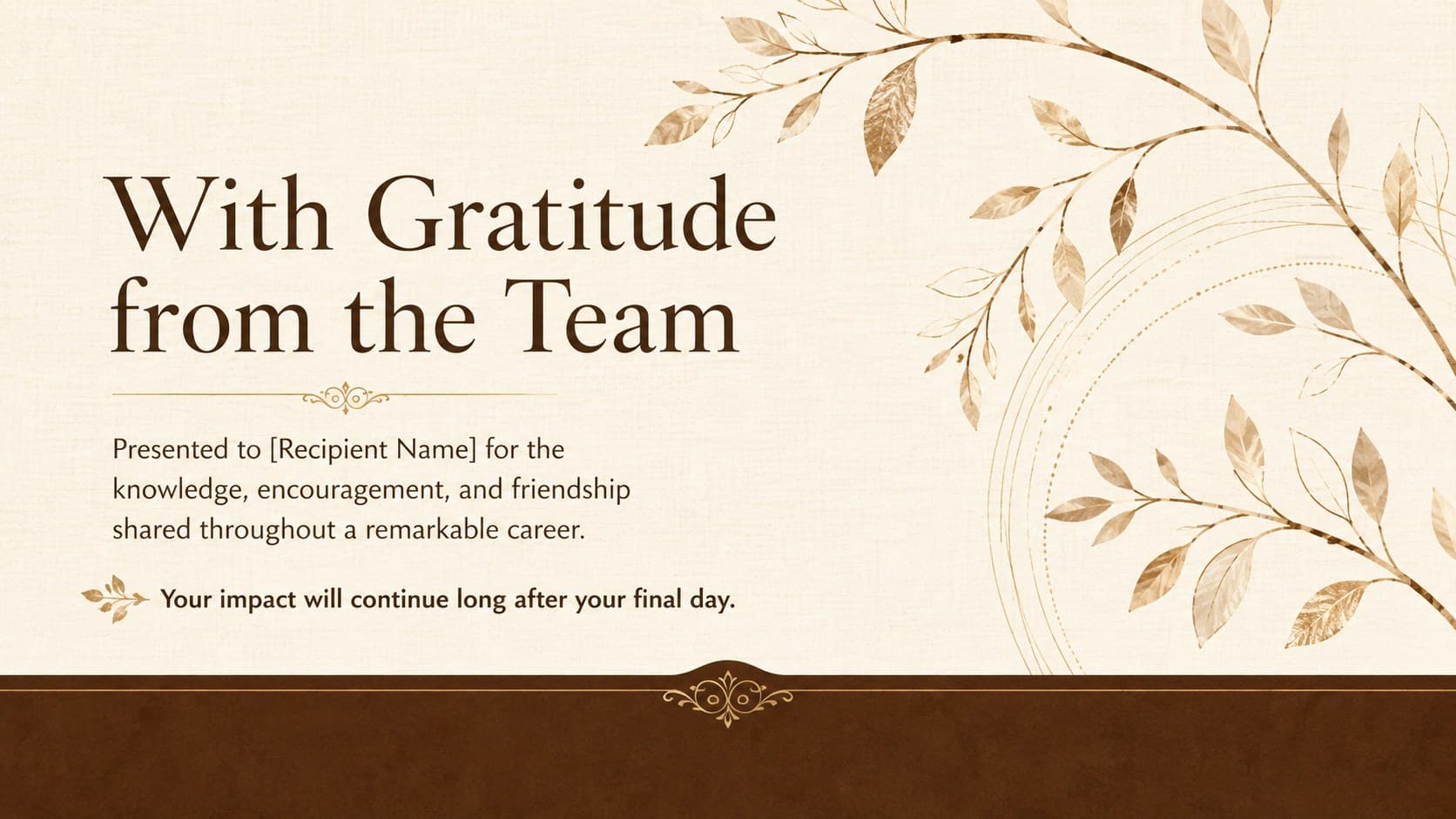 Team appreciation certificate layout from an editable retirement award collection.