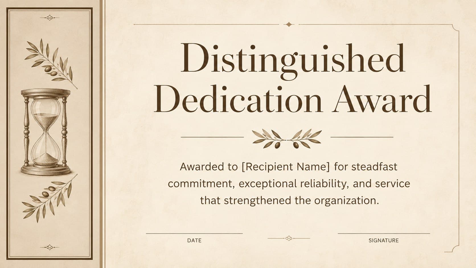 Dedication award slide designed for a formal employee retirement recognition presentation.