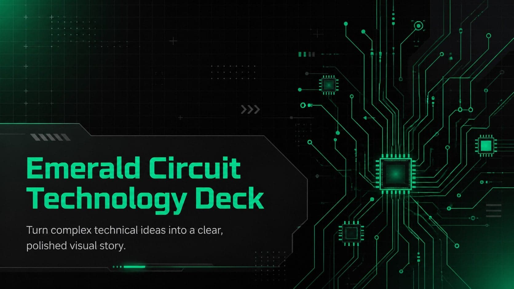 Cover of the Emerald Circuit Technology Deck with luminous green pathways and a modern technical title.