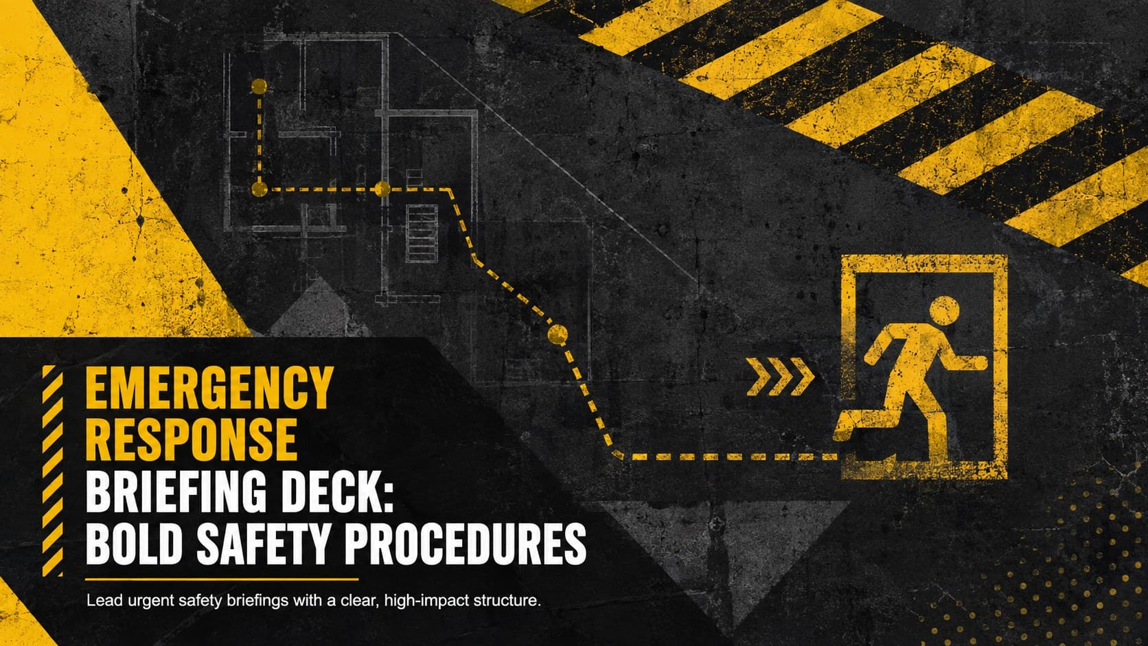 Cover of an emergency response briefing deck with bold black-and-yellow safety graphics and distressed industrial styling.