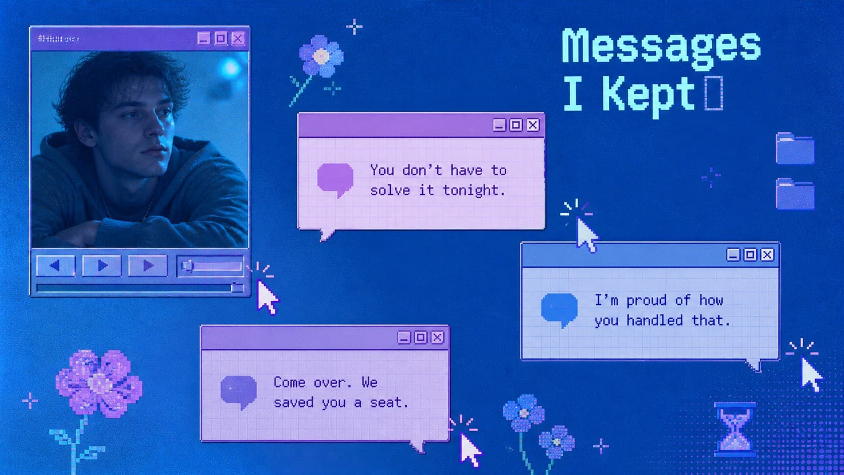 Digital diary presentation slide displaying memorable messages in redesigned chat windows.
