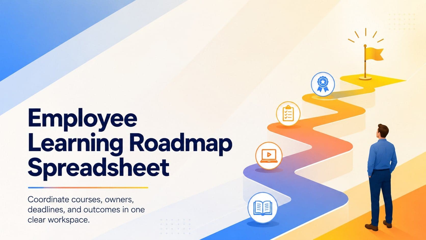 Cover preview for an employee learning roadmap spreadsheet with a modern blue, orange, and yellow gradient design.