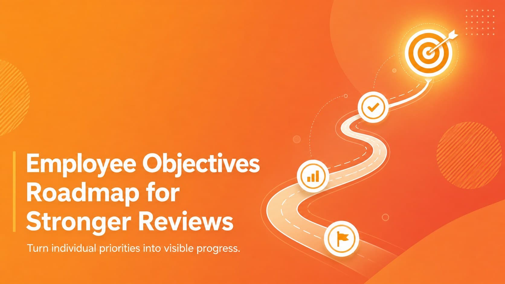 Orange gradient cover for an employee objectives roadmap focused on clearer progress and stronger reviews.