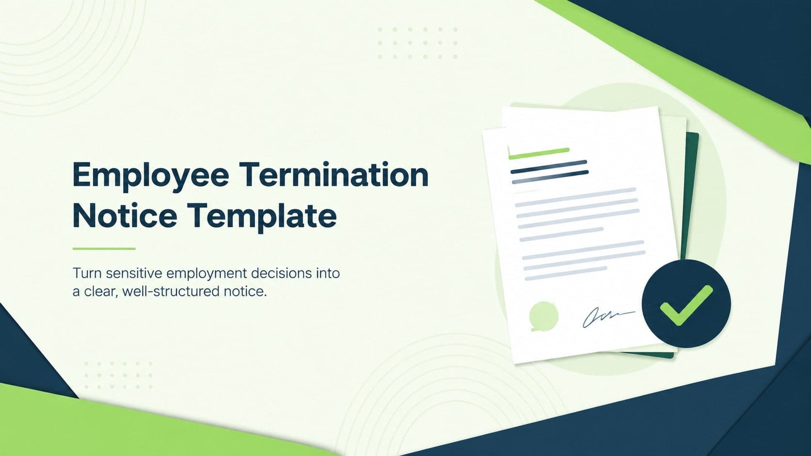 Blue and green cover for an employee termination notice template with a calm professional layout.