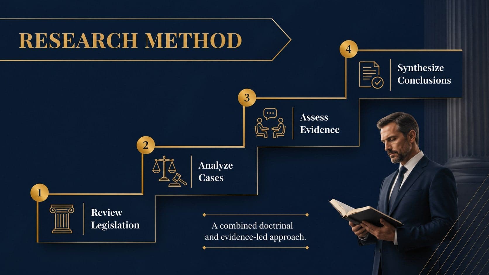 Employment law research defense deck slide explaining doctrinal and empirical methodology.