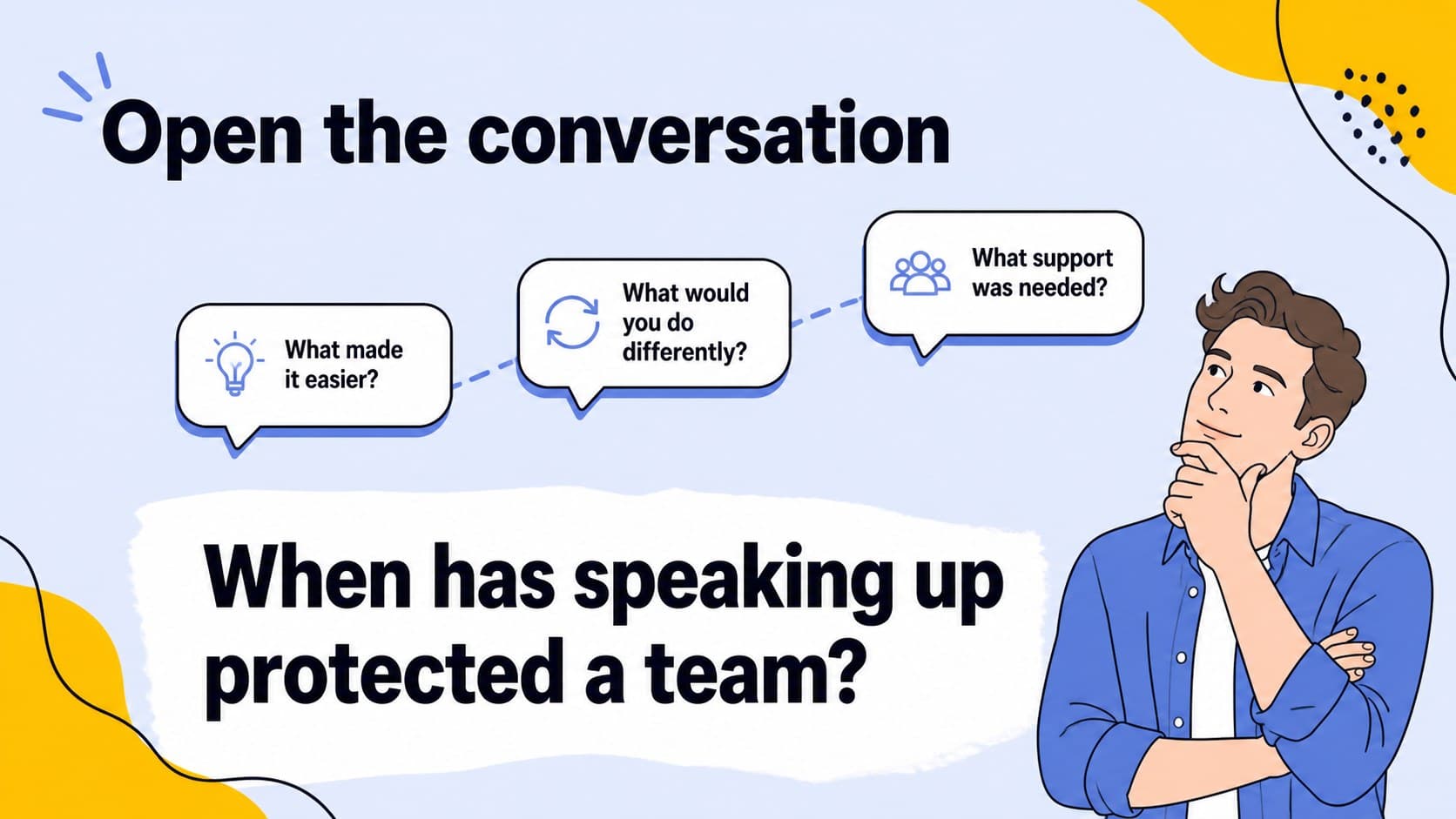 Discussion prompt slide inviting participants to reflect on values and workplace conduct.