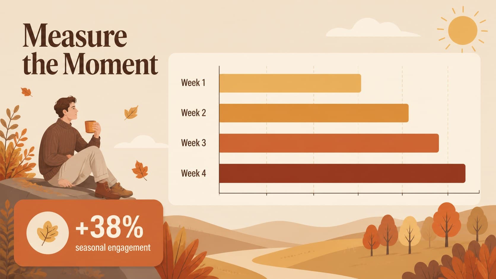 Data highlight slide presenting seasonal campaign reach with an editable chart in autumn colors.
