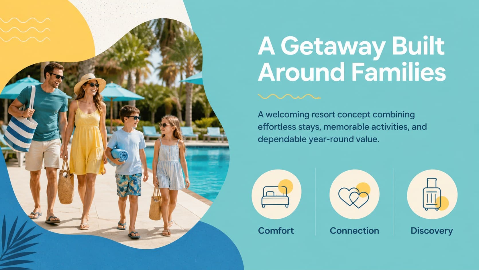 Family resort investor presentation slide outlining the vision, guest promise, and investment opportunity.