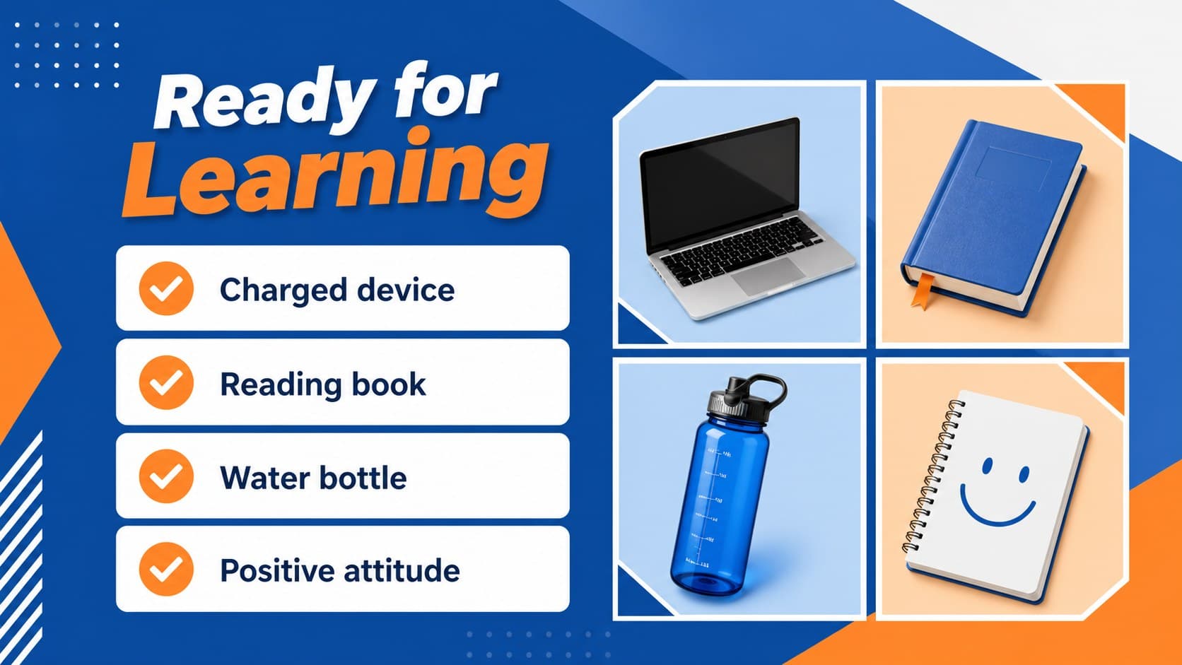 Materials checklist slide for families attending a classroom community launch event.