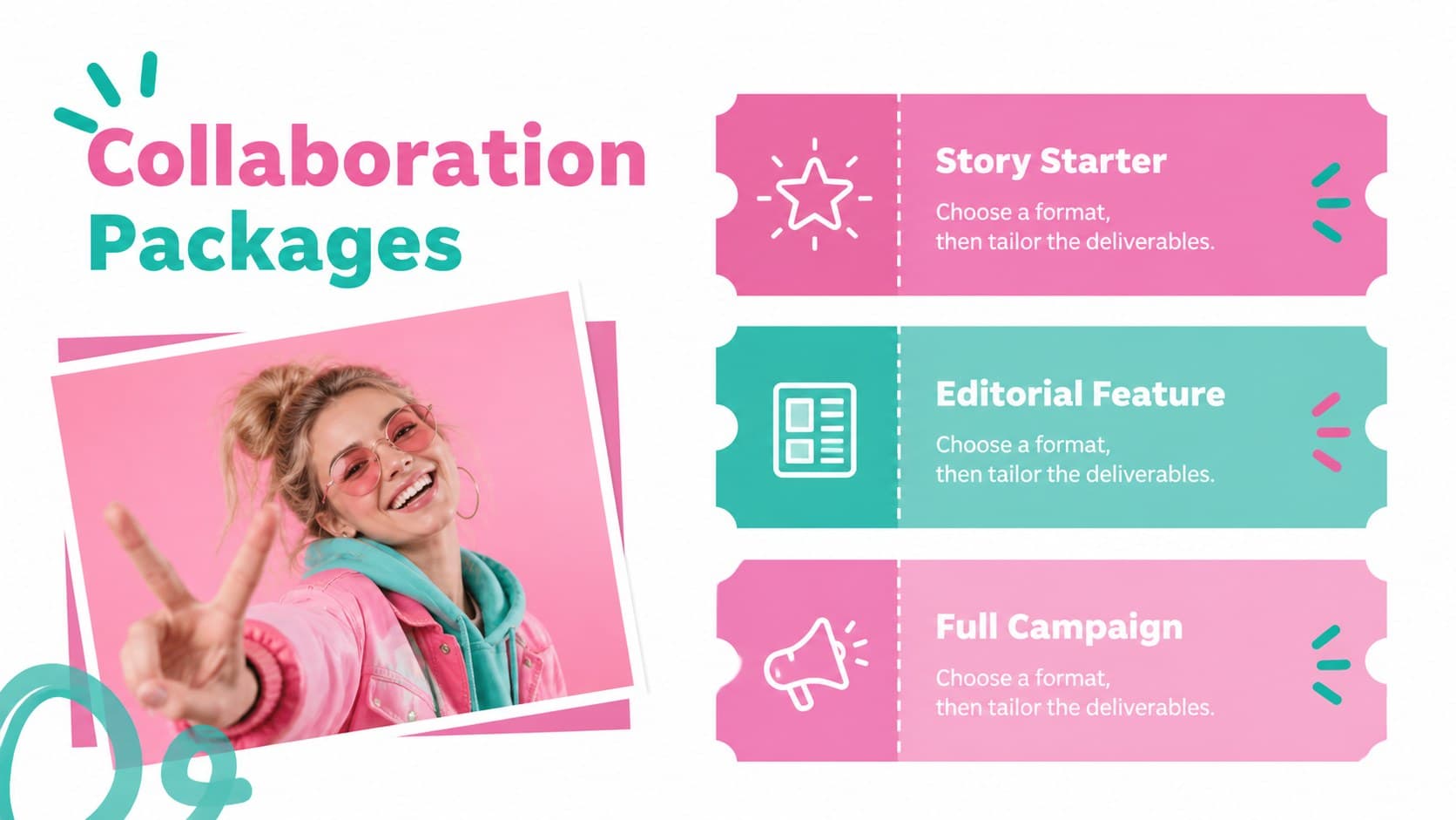 Partnership package slide listing deliverables for sponsored fashion content.