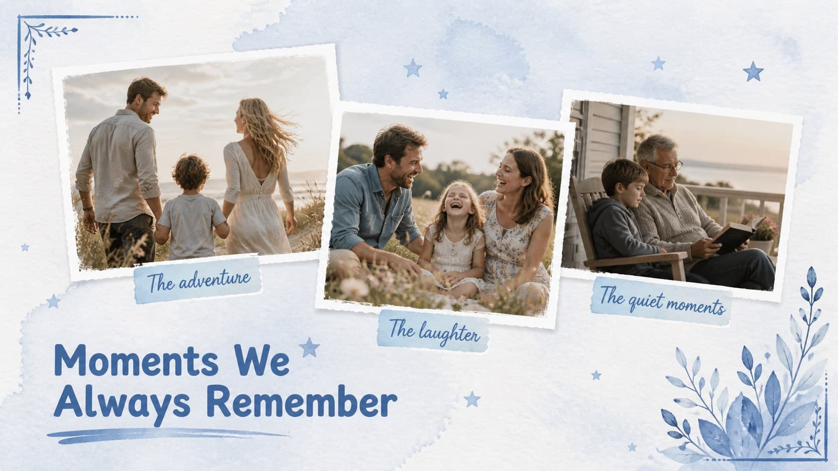 Father's Day memory presentation slide with three framed spaces for favorite family moments.