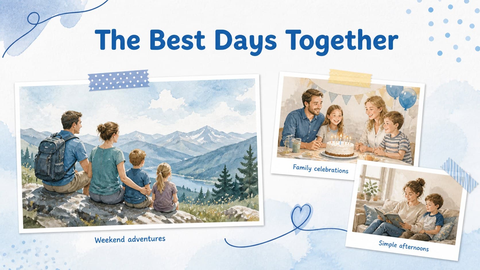Sentimental Father's Day photo slideshow collage with captions for family adventures and celebrations.