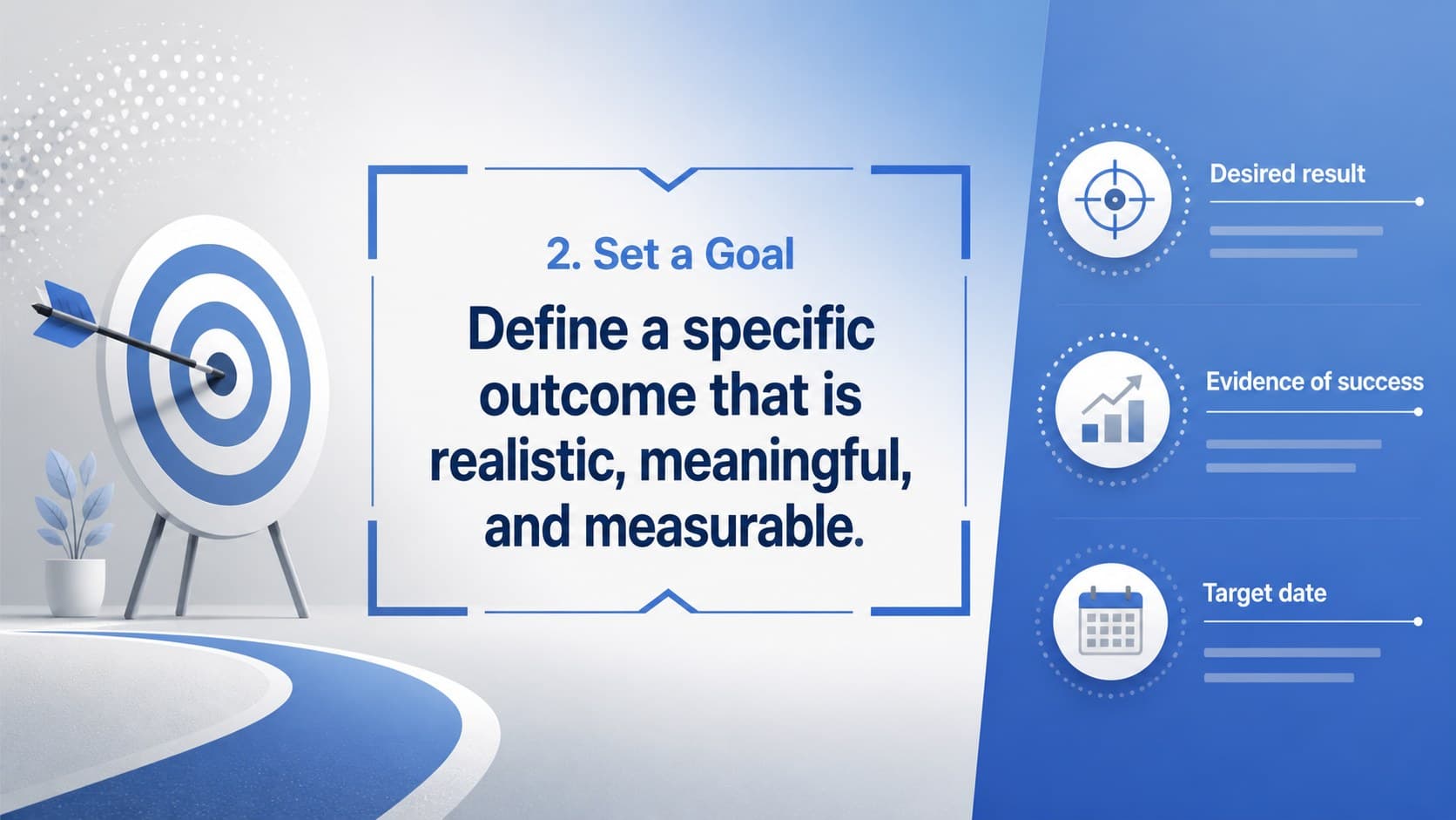 FCCLA goal-setting slide with a measurable outcome statement and success indicators.