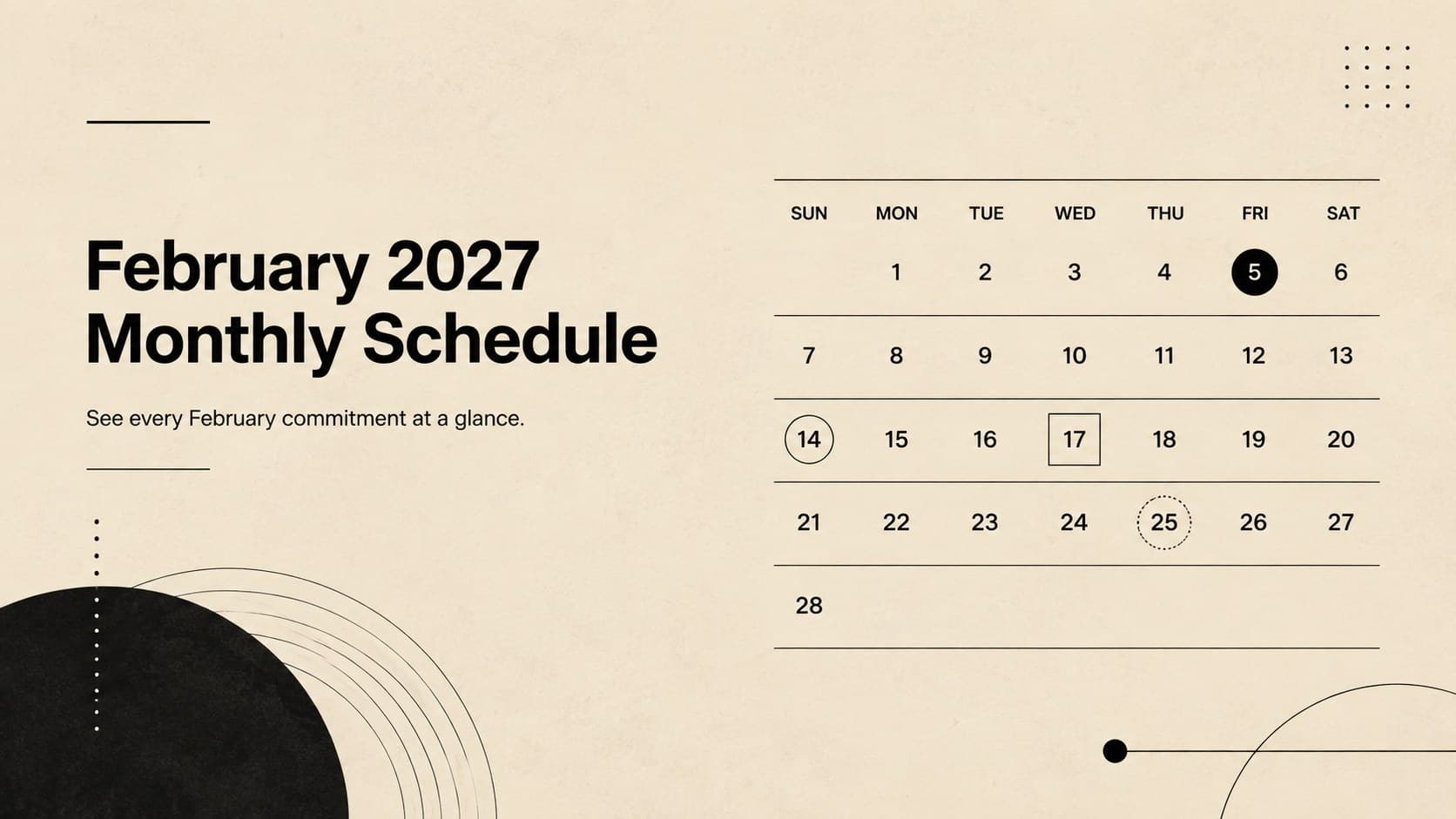 February 2027 Monthly Schedule preview