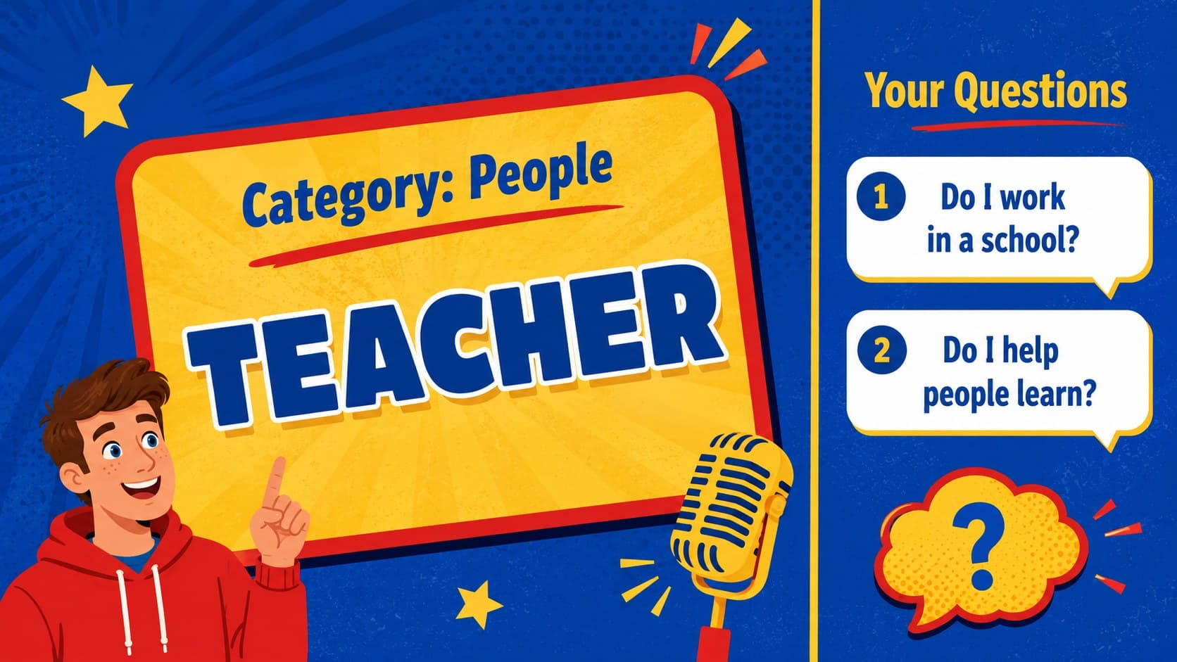 People category prompt slide for an interactive classroom guessing game.