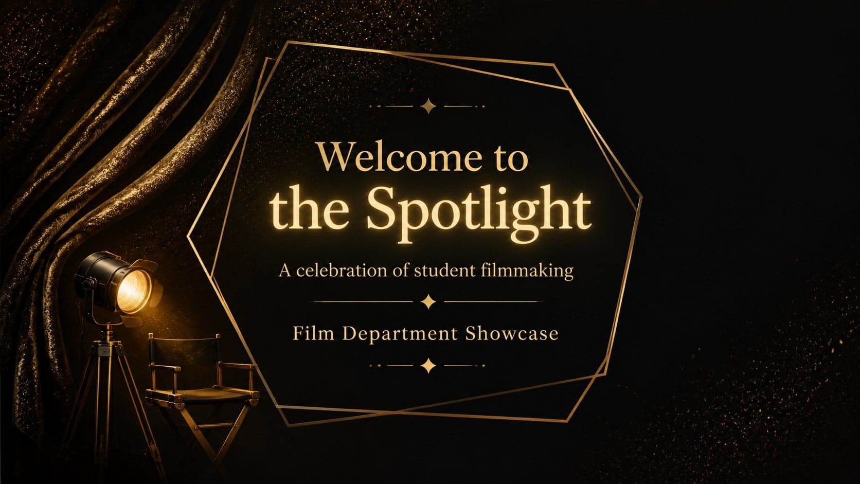 Welcome slide in a student film awards presentation introducing the evening's celebration.