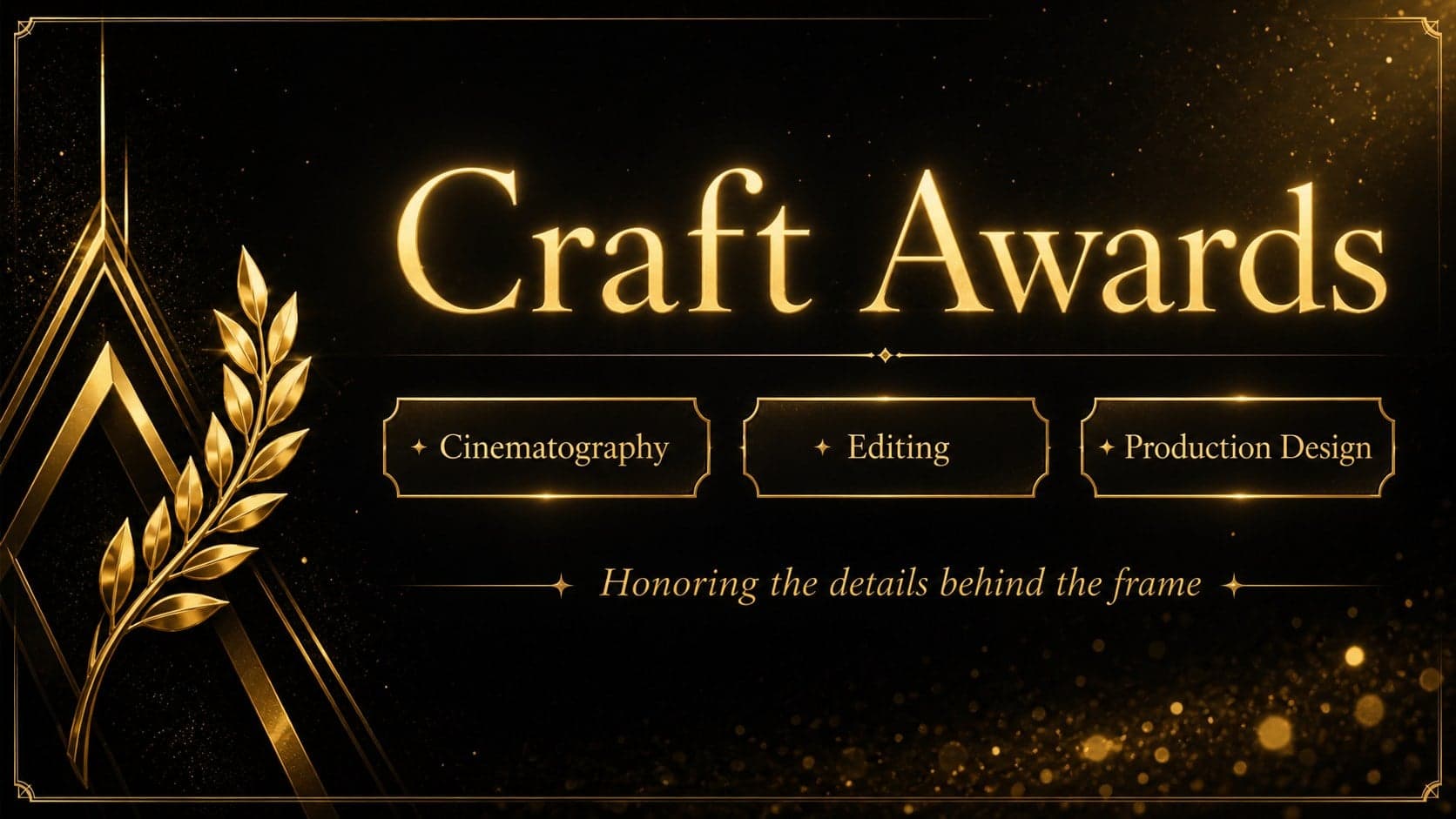 Award category slide for a black and gold film festival recognition program.