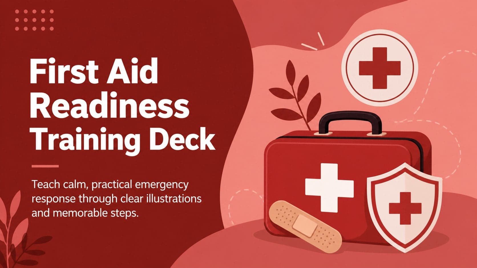 Red illustrated cover for the First Aid Readiness Training Deck with emergency care symbols and a medical kit.