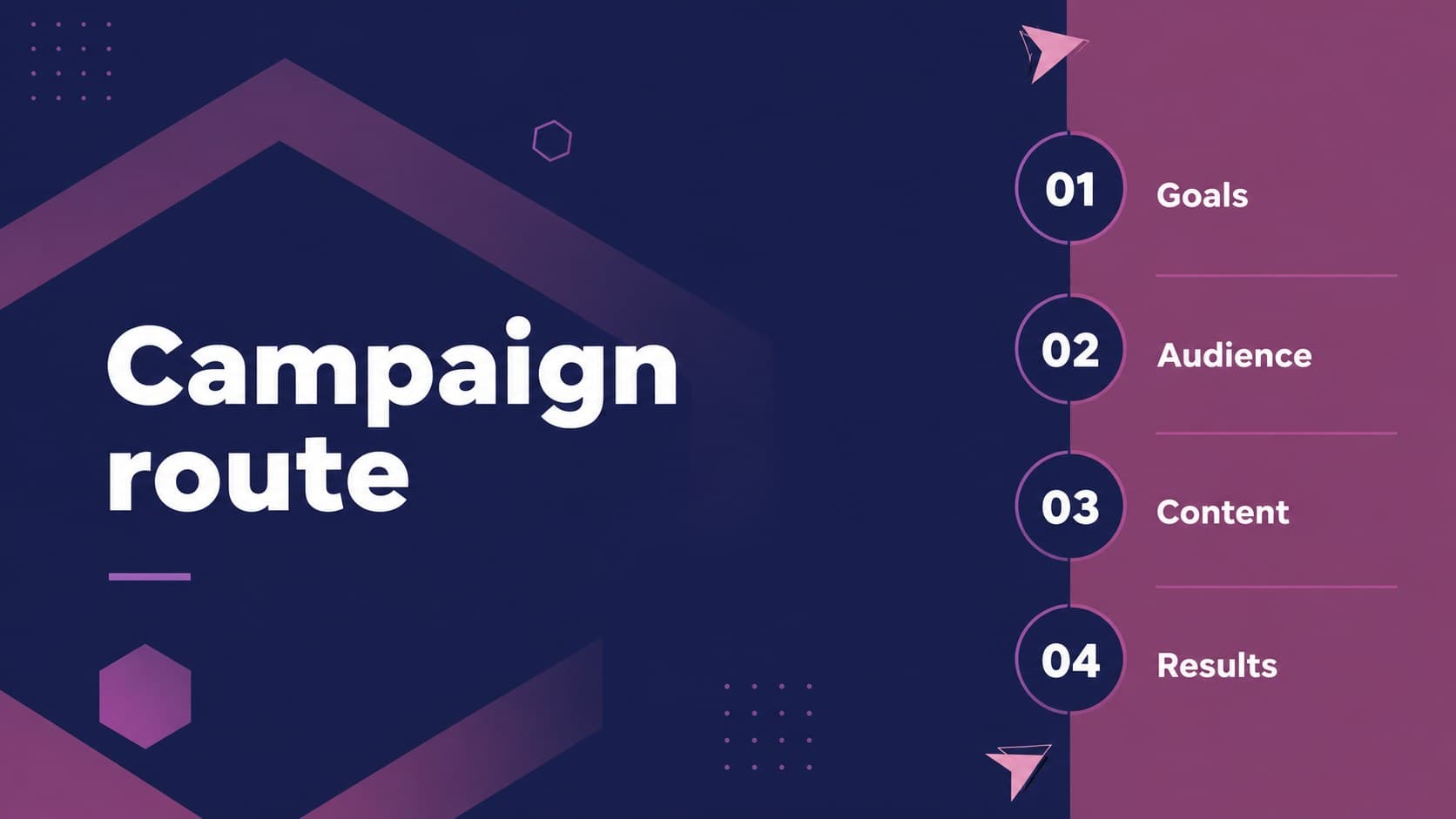 Minimal purple agenda slide outlining campaign goals, audiences, content, and measurement for fitness retail.