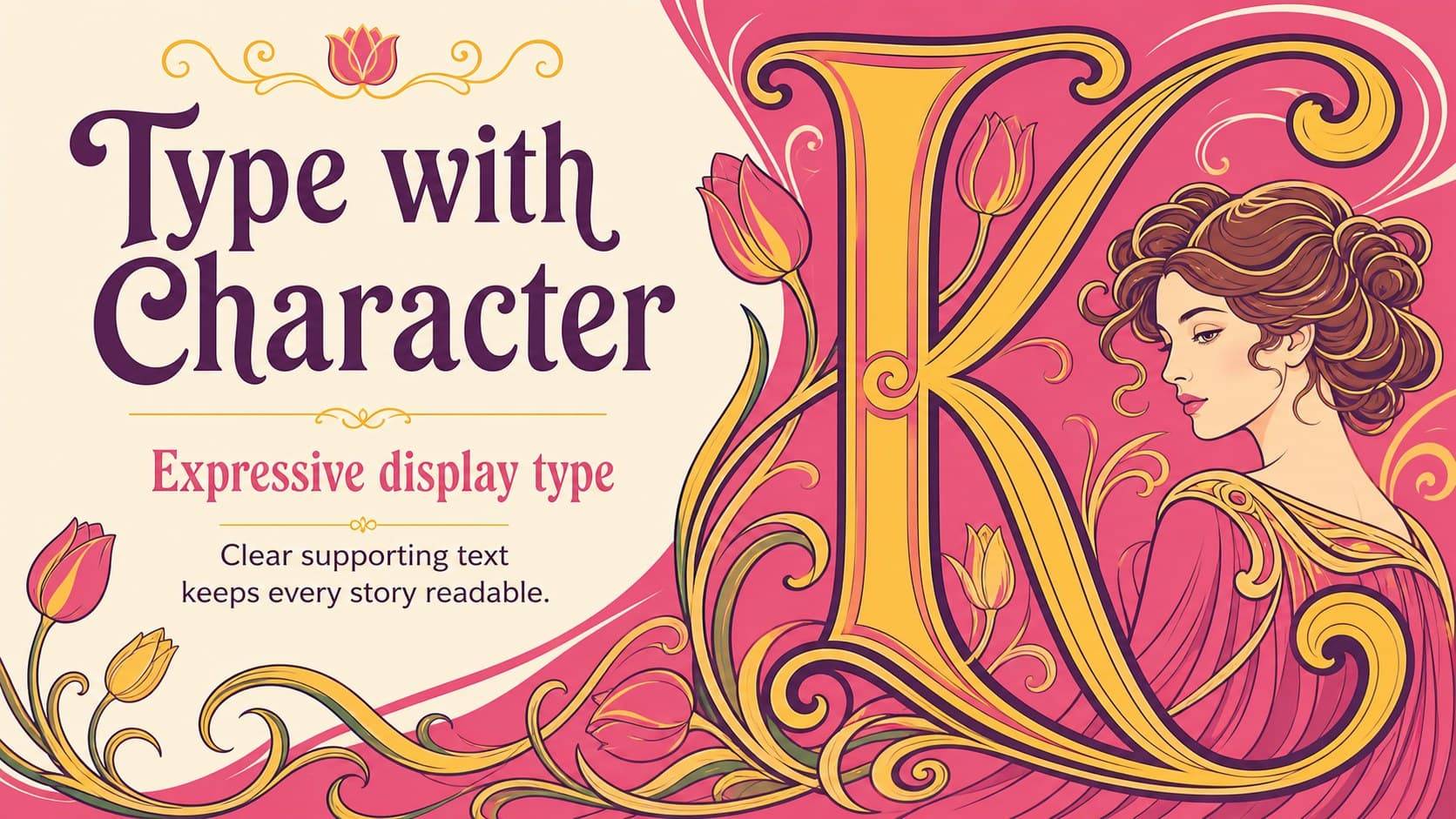 Vintage floral presentation template typography slide pairing expressive display and readable body type.