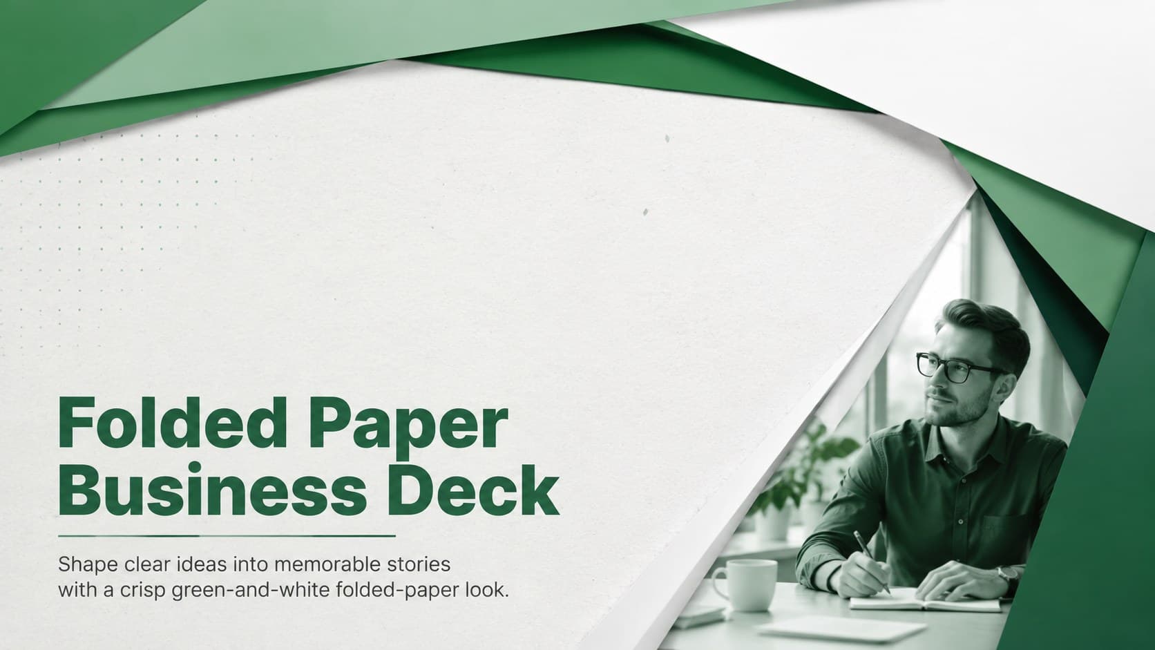 Cover of the Folded Paper Business Deck with layered green paper forms and a clean white title area.