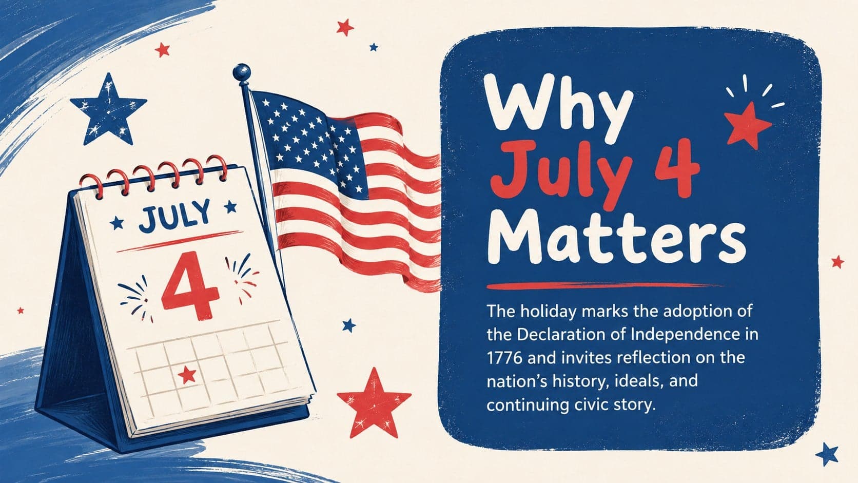 July 4 history lesson presentation slide explaining the meaning of Independence Day.